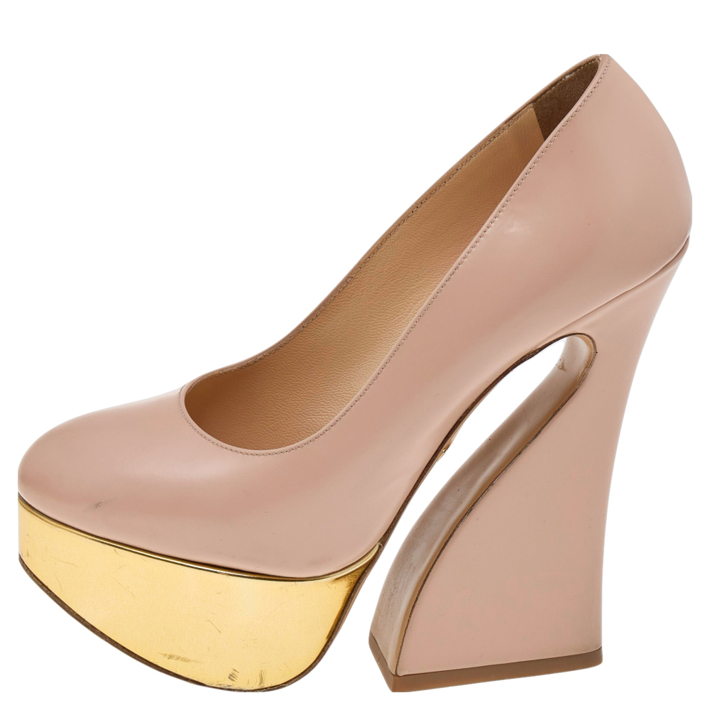 Charlotte Olympia Beige Leather Platform Pumps Size 35.5