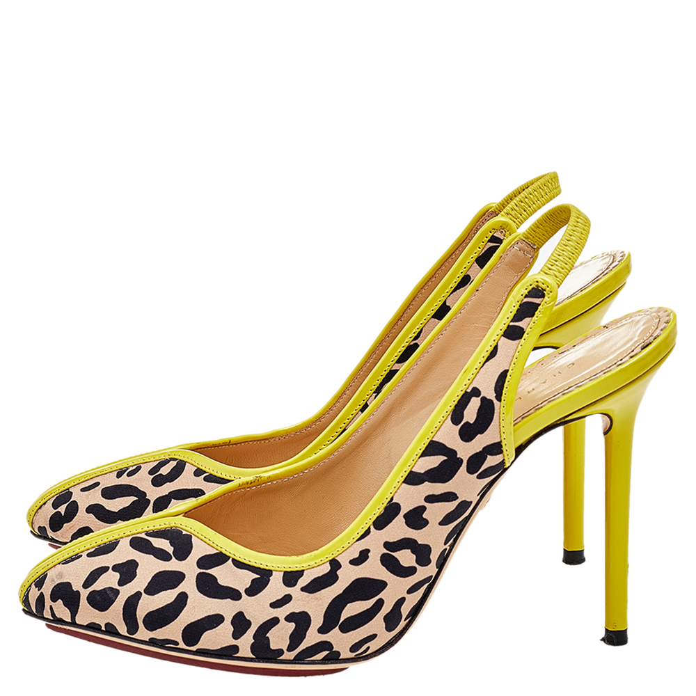 Charlotte Olympia Beige Leopard Print Fabric Slingback Sandals Size 37.5