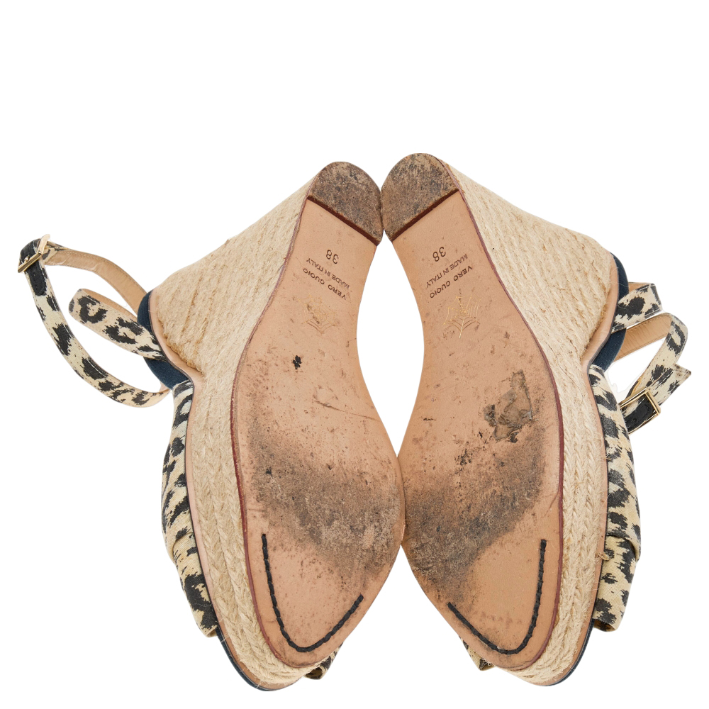 Charlotte Olympia Beige Fabric Wedge Espadrille Sandals Size 38