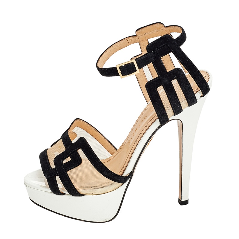 Charlotte Olympia Black/Beige Suede and Mesh Geometric Platform Sandals Size
Charlotte Olympia Black/Beige Suede and Mesh Geometric Platform Sandals Size