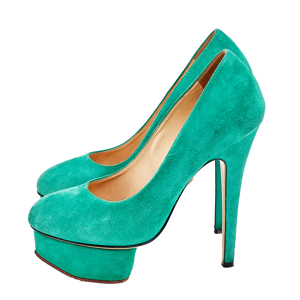Charlotte Olympia Green Suede Dolly Platform Pumps Size 35