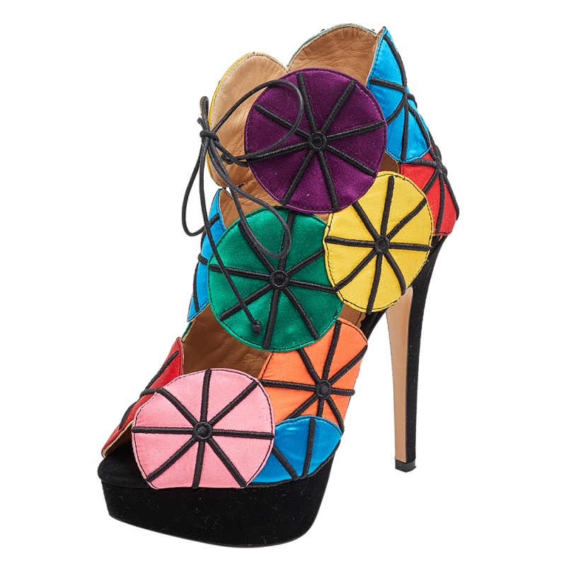 Charlotte olympia multicolor satin parasol platform sandals size 36.5