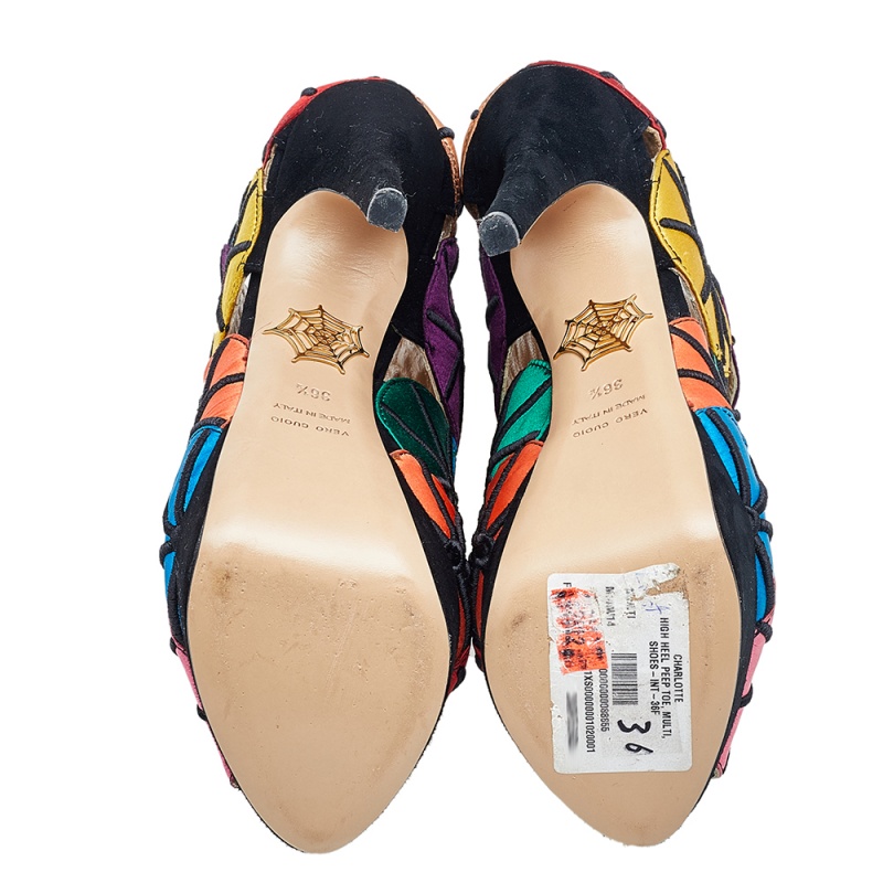 Charlotte Olympia Multicolor Satin Parasol Platform Sandals Size 36.5