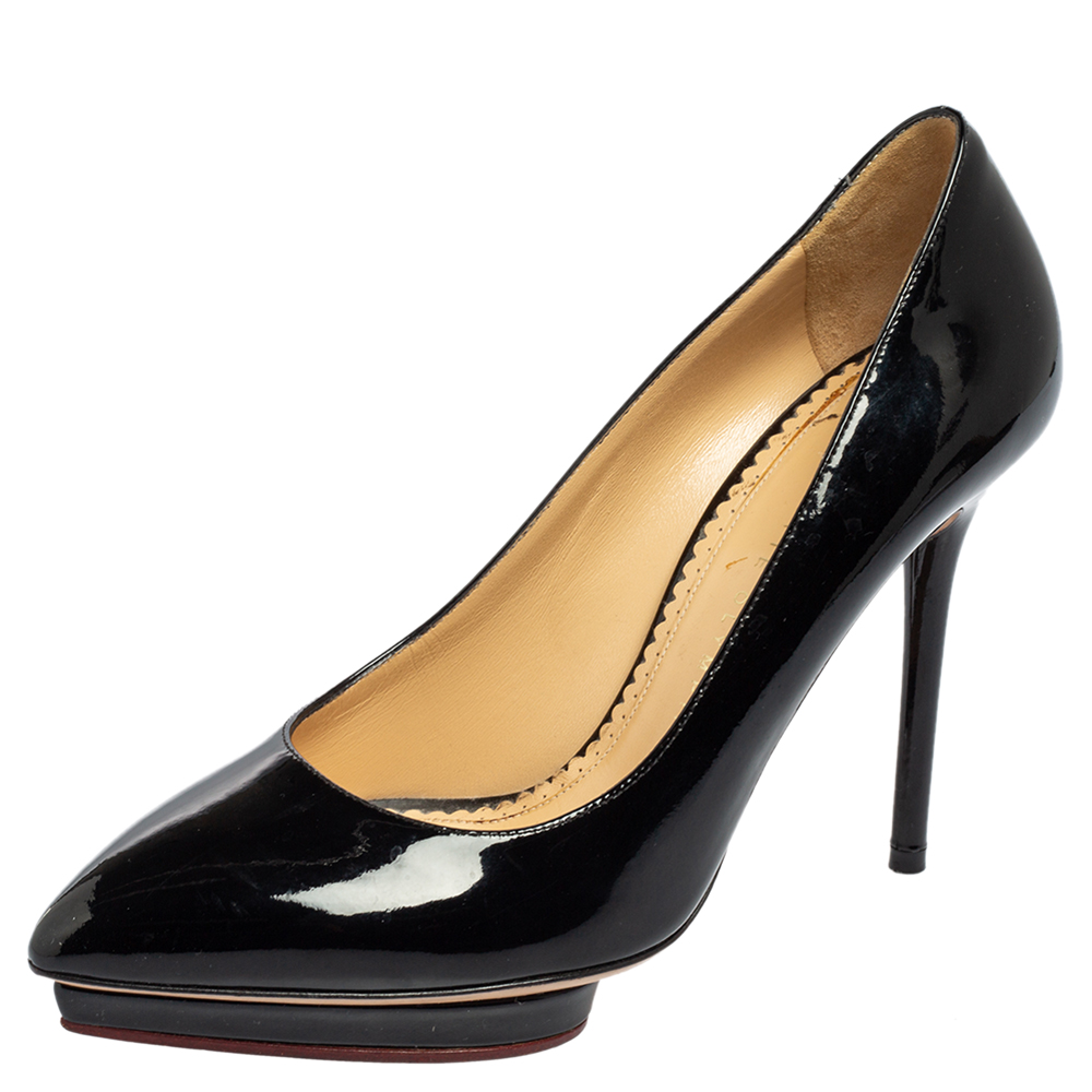 Charlotte olympia black patent leather debbie platform pumps size 38