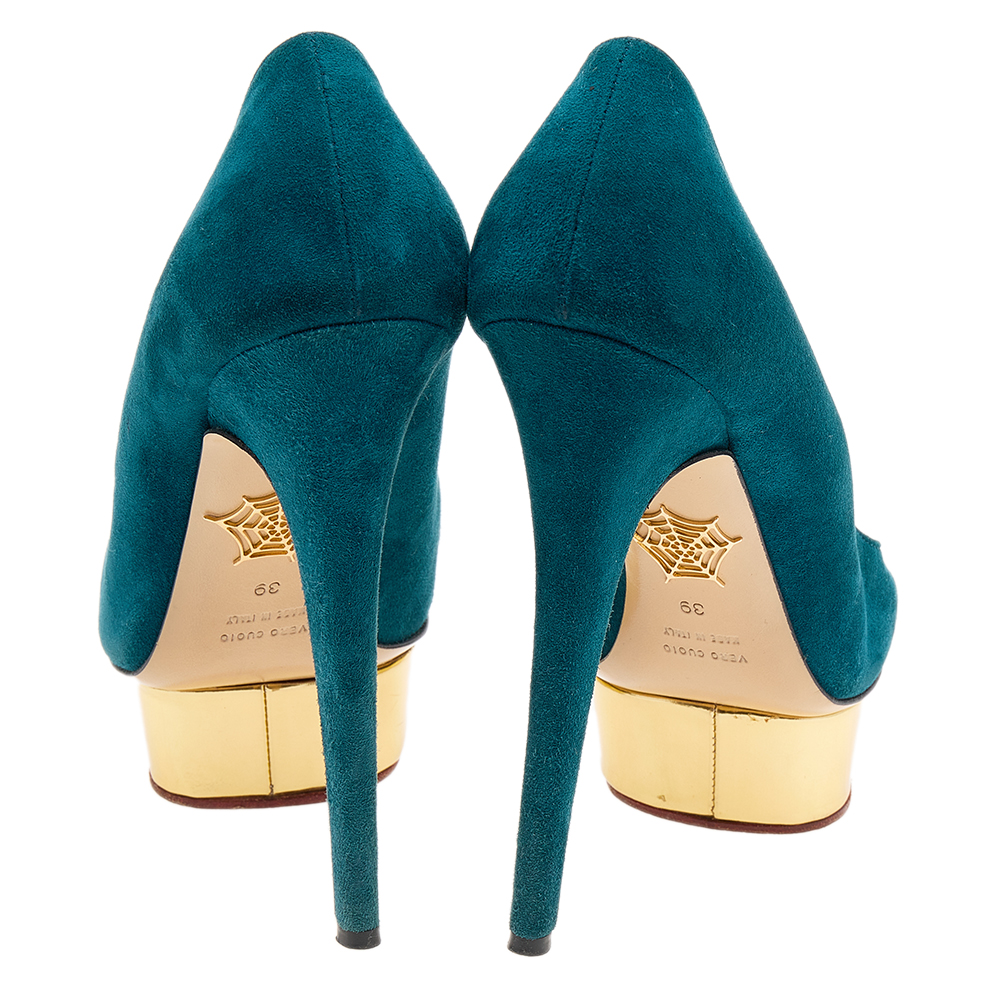 Charlotte Olympia Teal Blue Suede Dolly Platform Pumps Size 39
