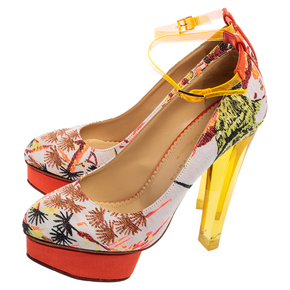 Charlotte Olympia Multicolor Embroidered Fabric Dolly Ankle-Strap Pumps Size 40