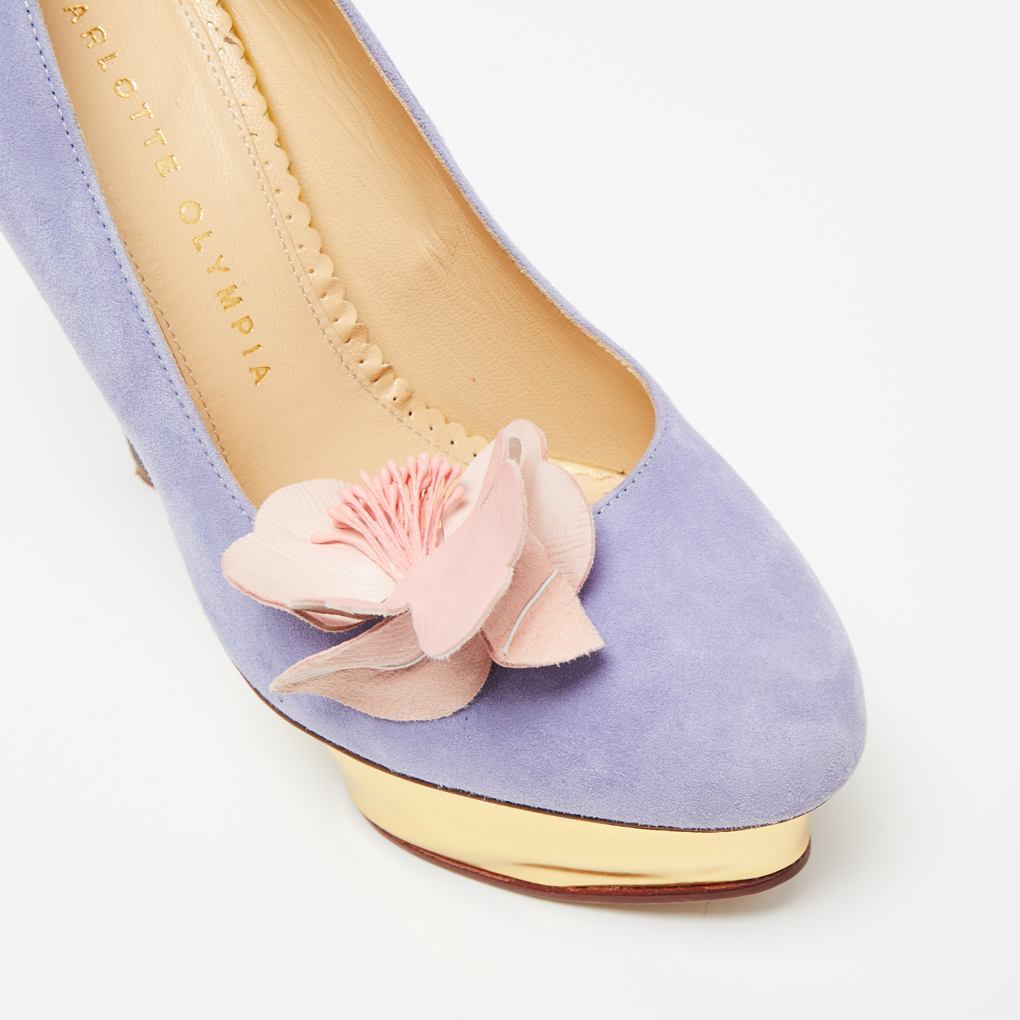 Charlotte Olympia Lavender Suede Dolly Platform Pumps Size 37