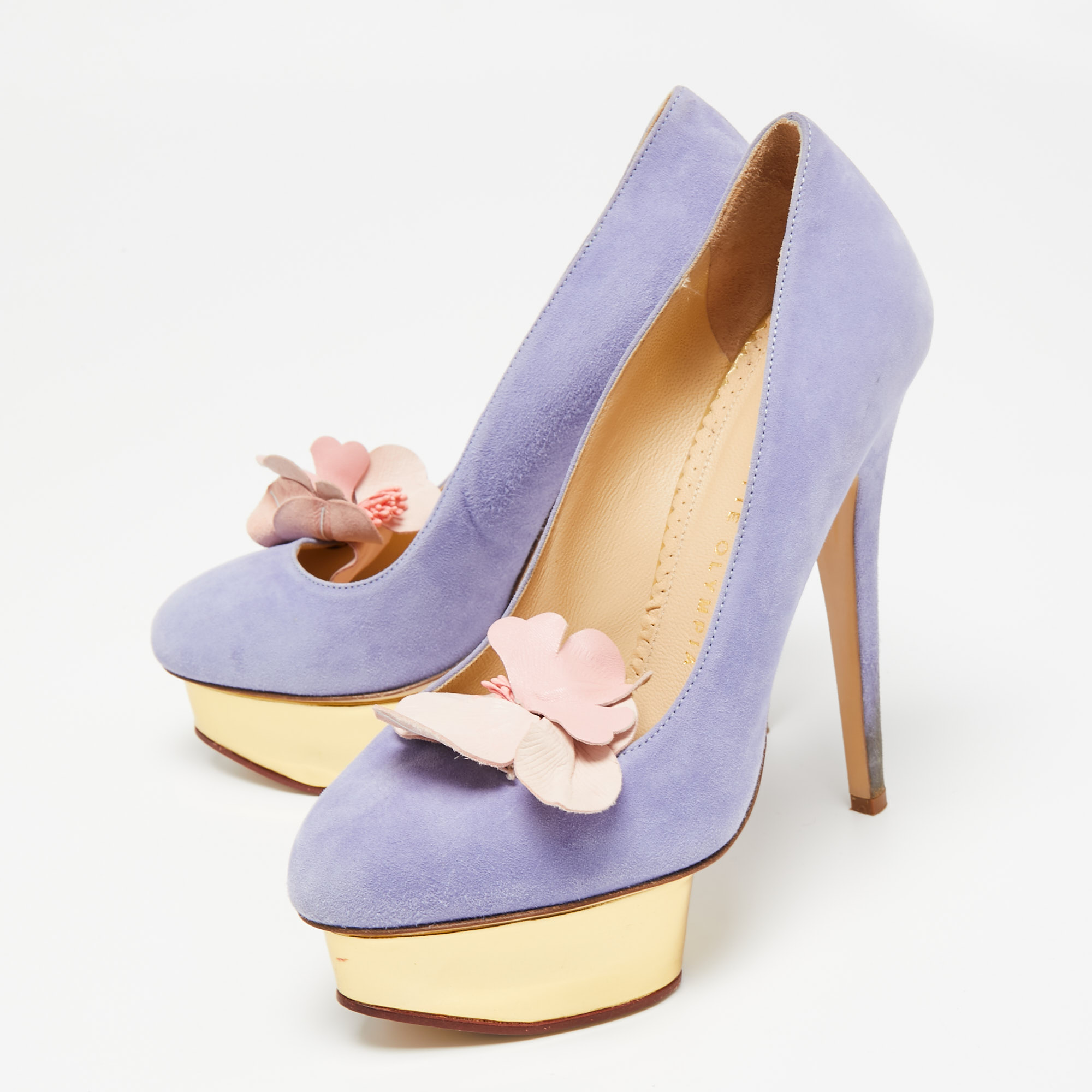 Charlotte Olympia Lavender Suede Dolly Platform Pumps Size 37