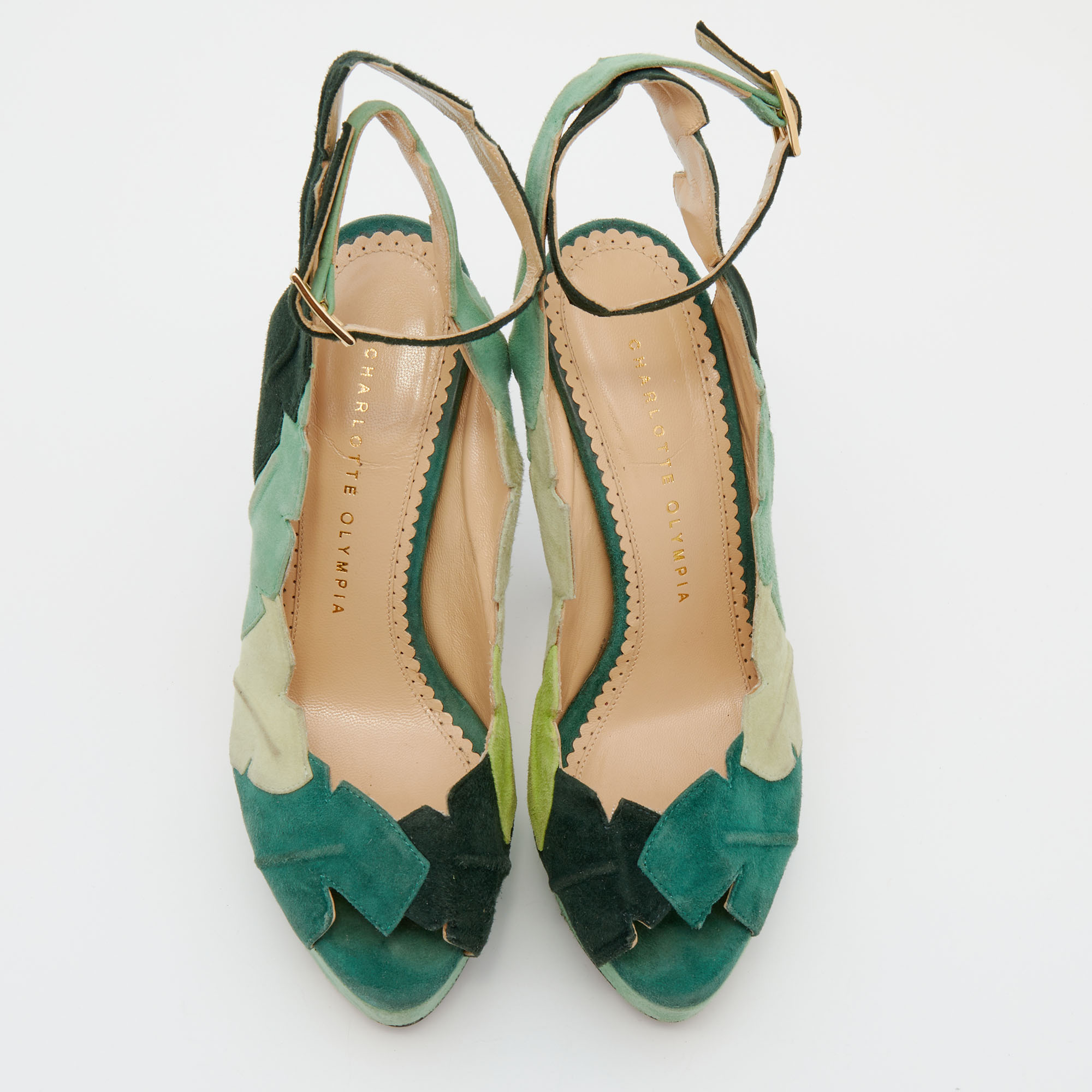Charlotte Olympia Green Suede Platform Sandals Size 37
