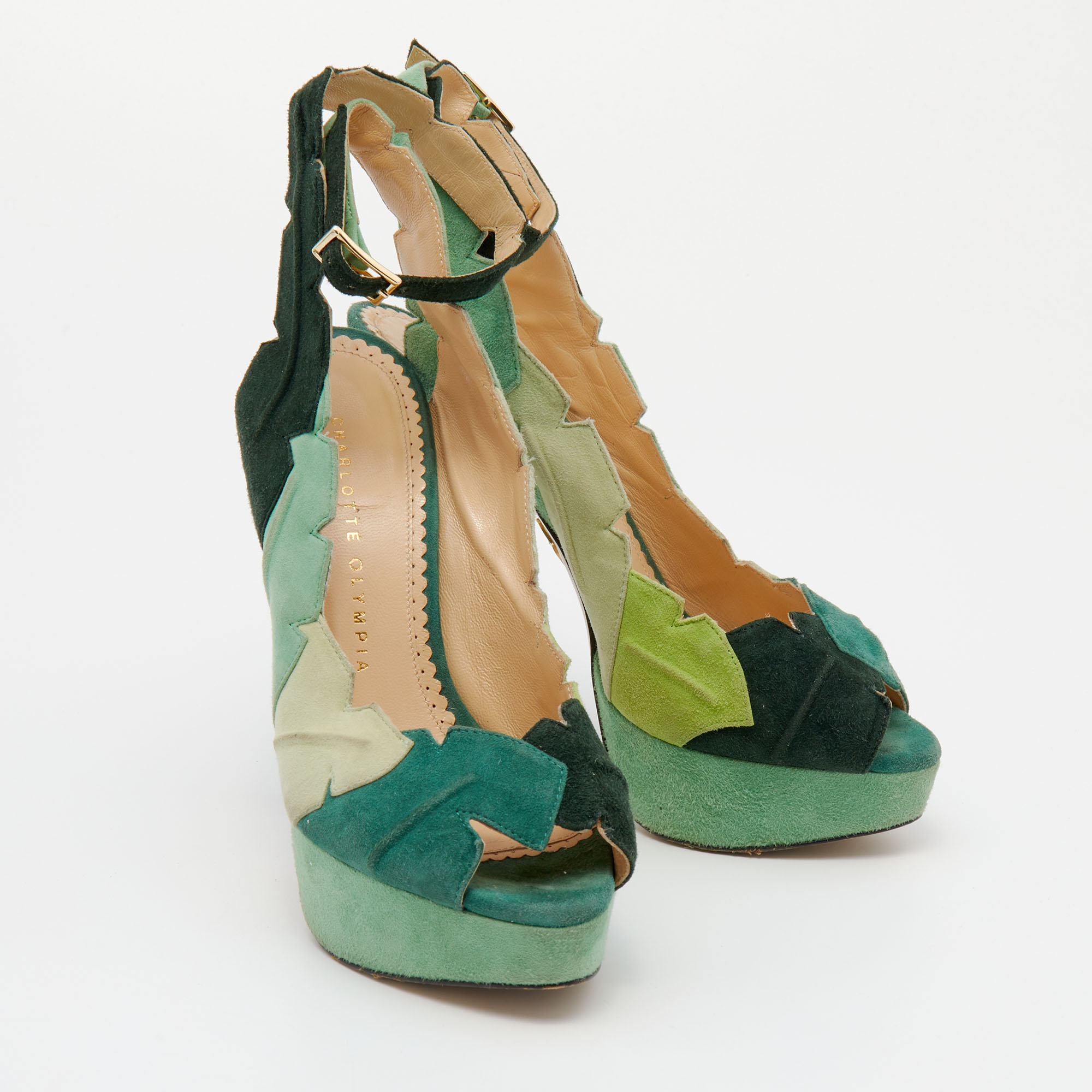 Charlotte Olympia Green Suede Platform Sandals Size 37