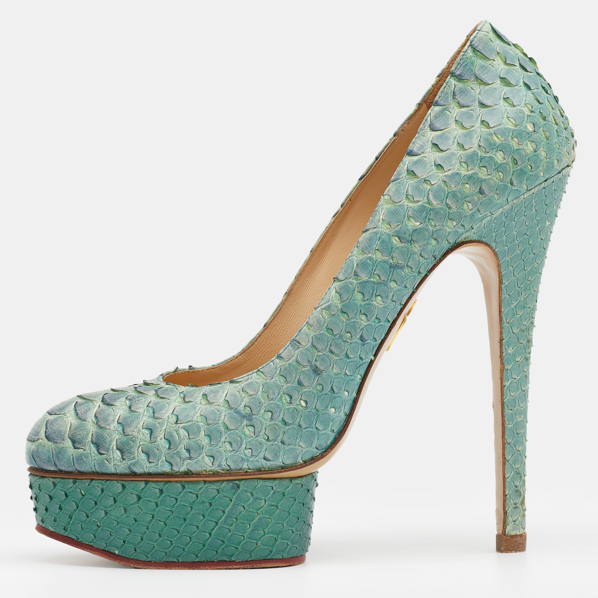 Charlotte olympia ombre mint green/blue python leather priscilla platform pumps size 40