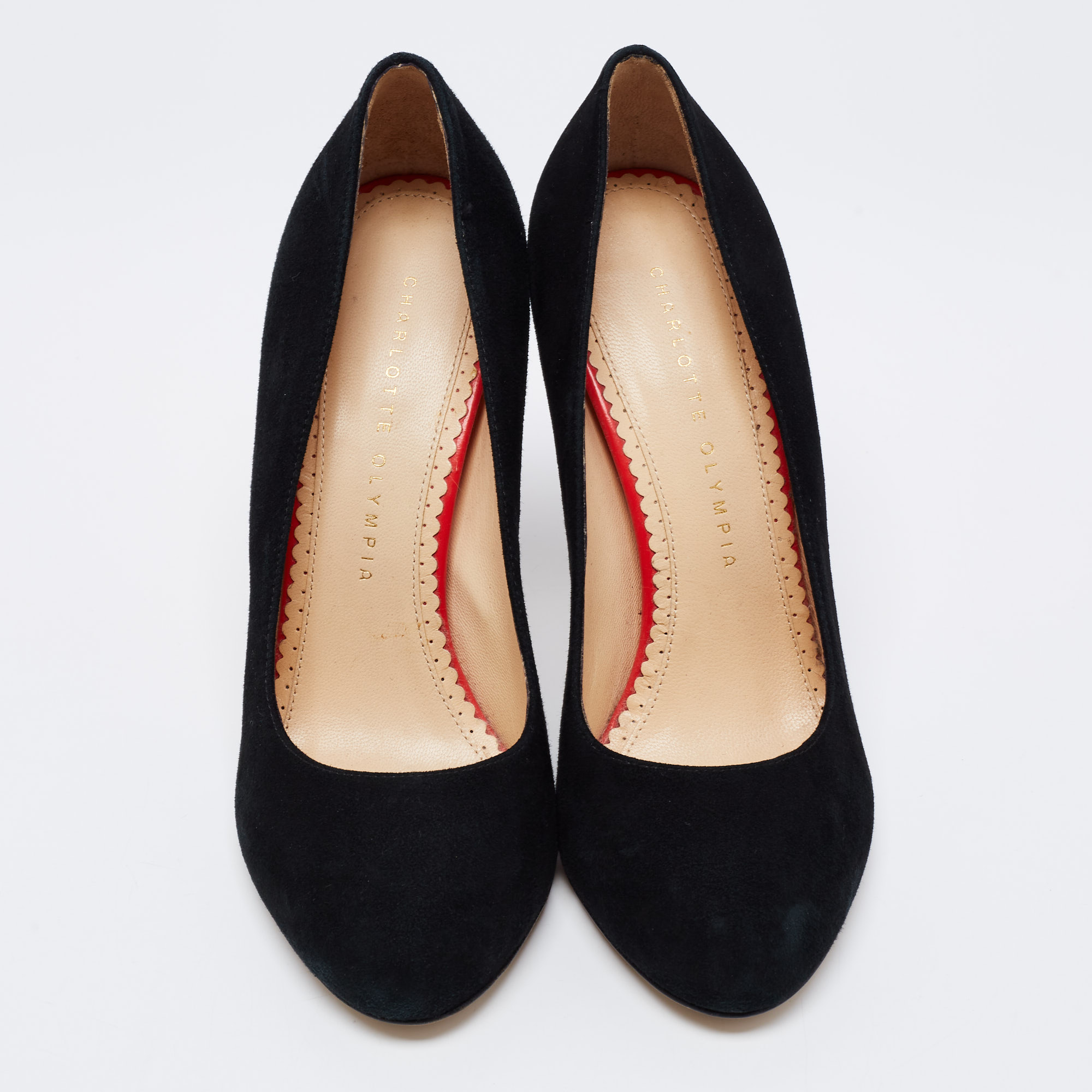 Charlotte Olympia Black Suede Mid Century Pumps Size 37.5