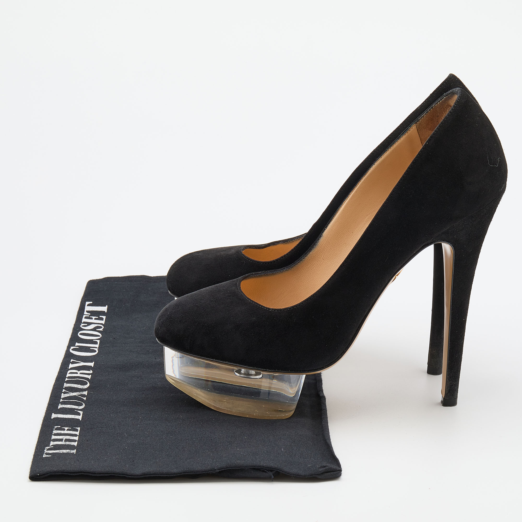 Charlotte Olympia Black Suede Dolly Platform Pumps Size 38