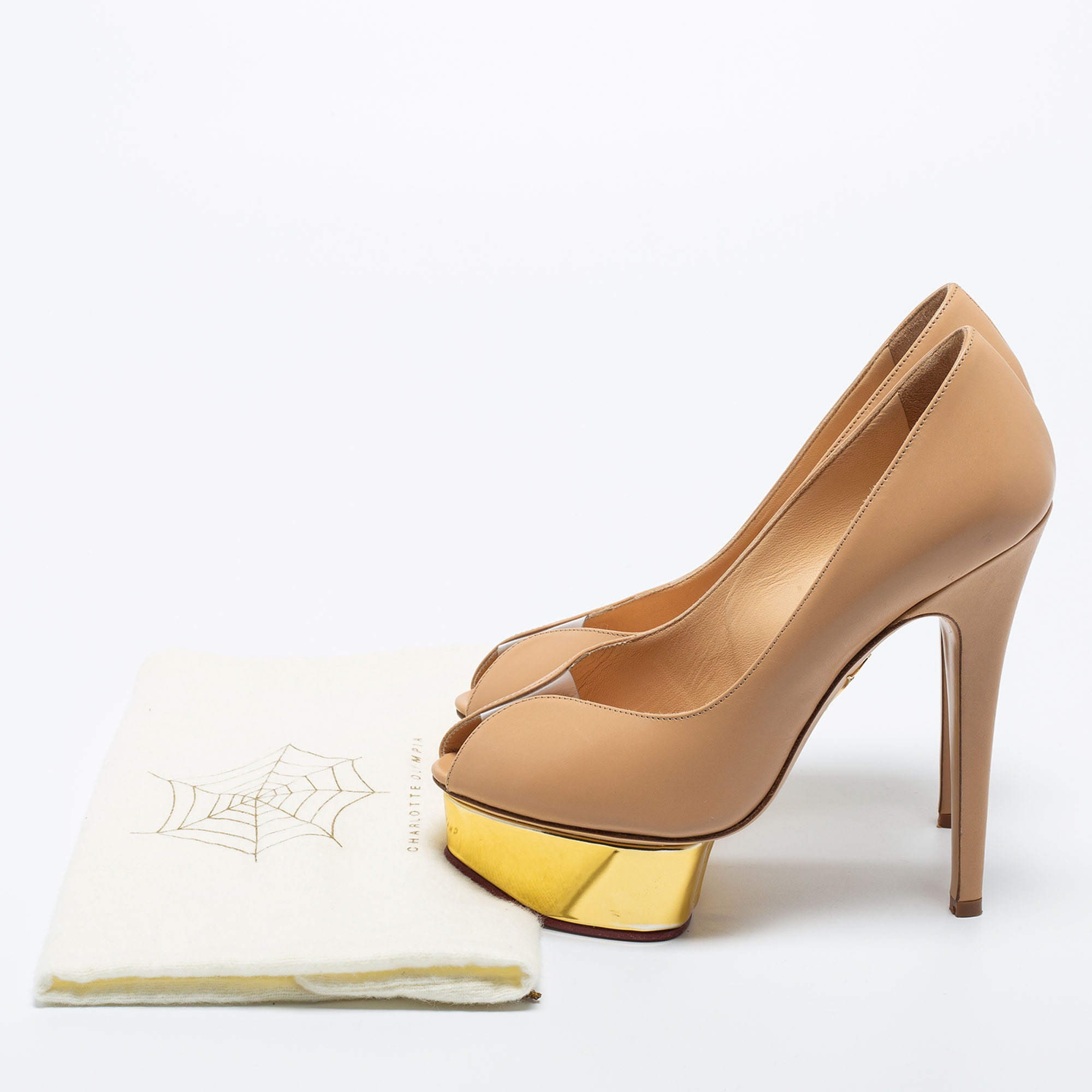 Charlotte Olympia Beige Leather Daphne Platform Pumps Size 35