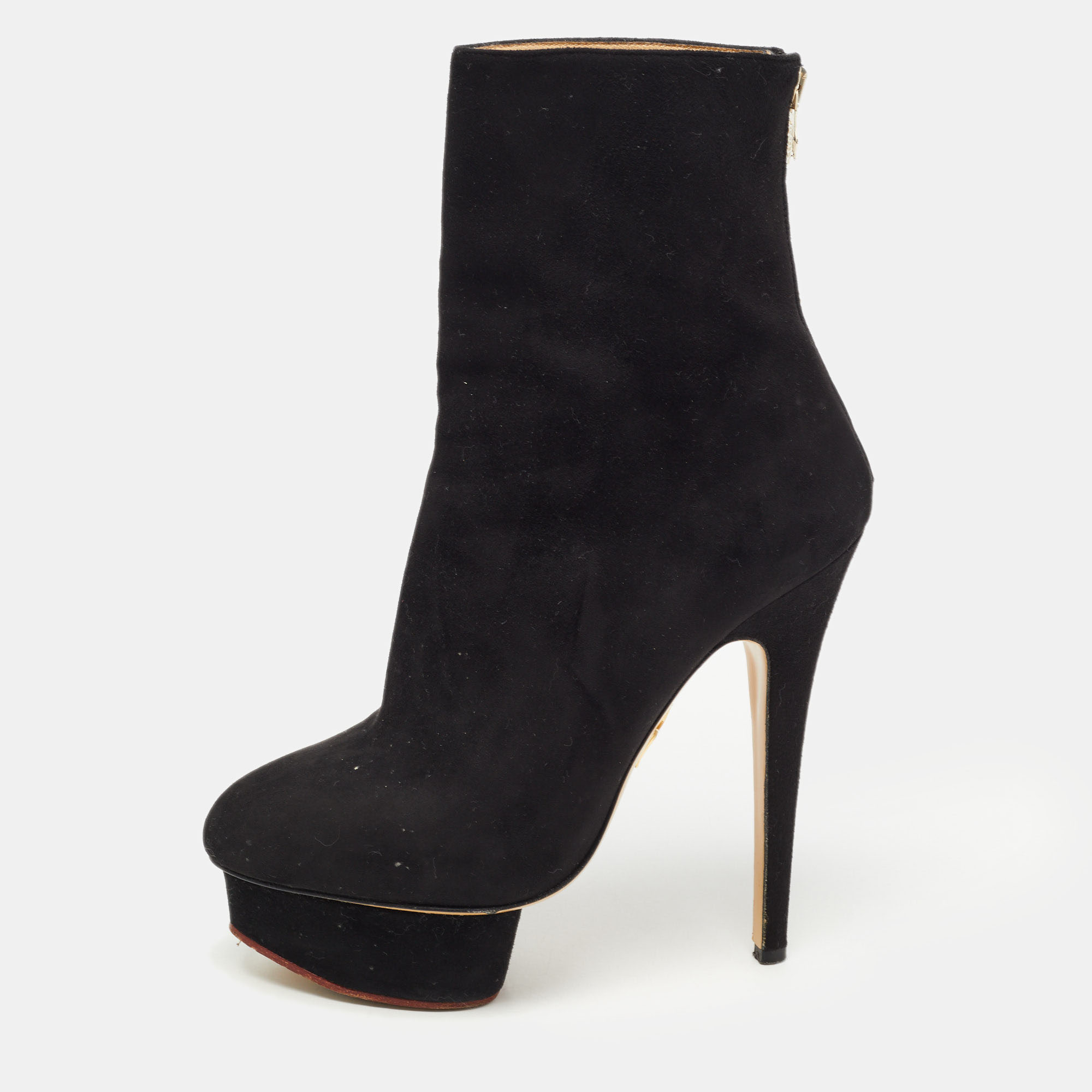 Charlotte Olympia Black Suede Platform Ankle Booties Size 38