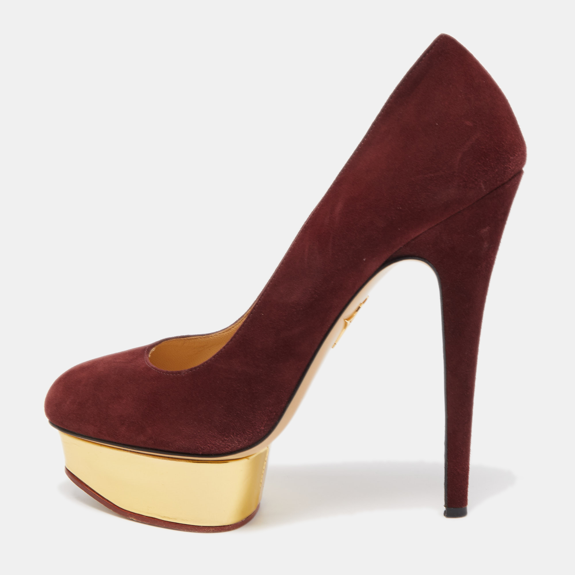 Charlotte Olympia Burgundy Suede Dolly Platform Pumps Size 40