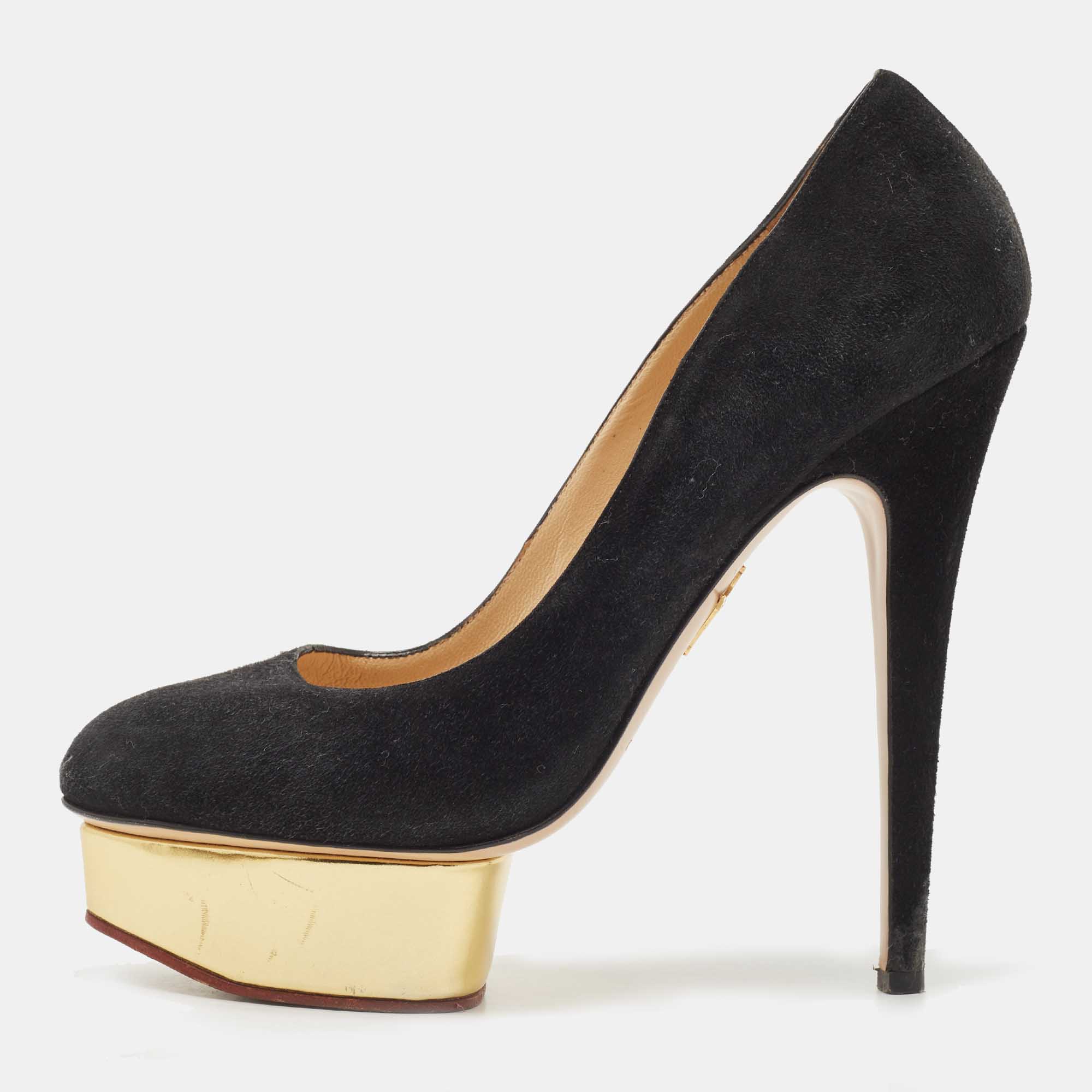 Charlotte Olympia Black Suede Dolly Pumps Size 39