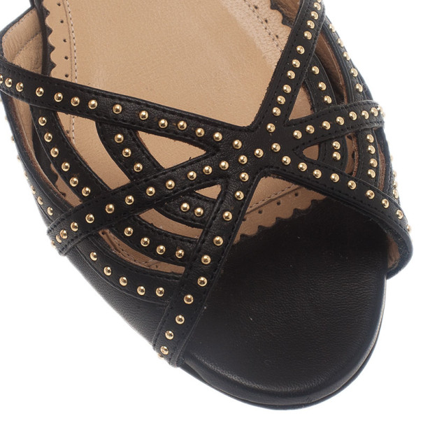 Charlotte Olympia Black Studded Leather Octavia Strappy Sandals Size 35.5