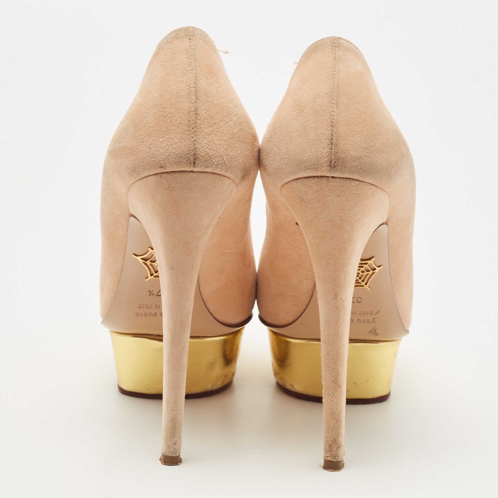 Charlotte Olympia Beige Suede Dolly Platform Pumps Size 37.5