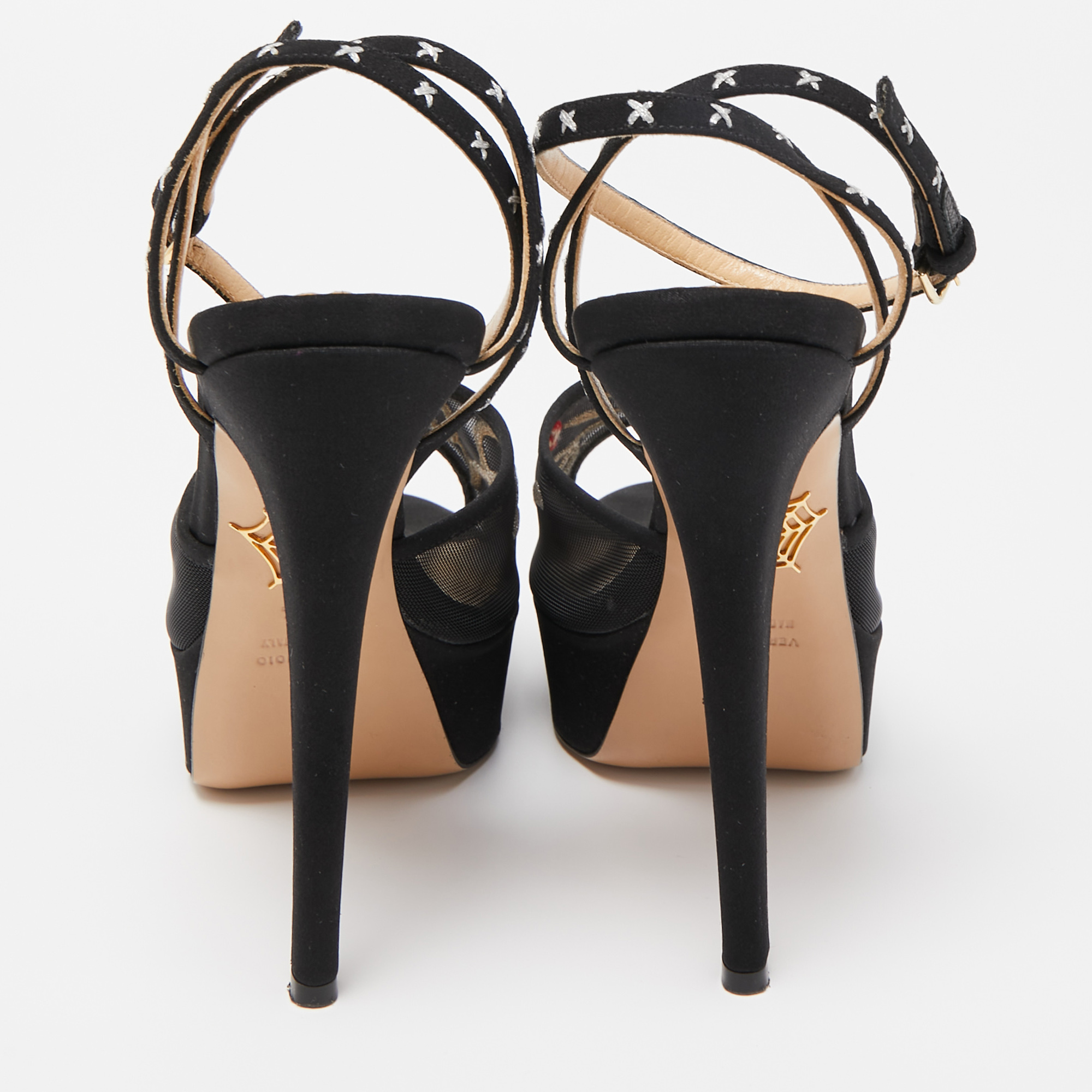 Charlotte Olympia Black Mesh And Canvas Platform Sandals Size 36.5