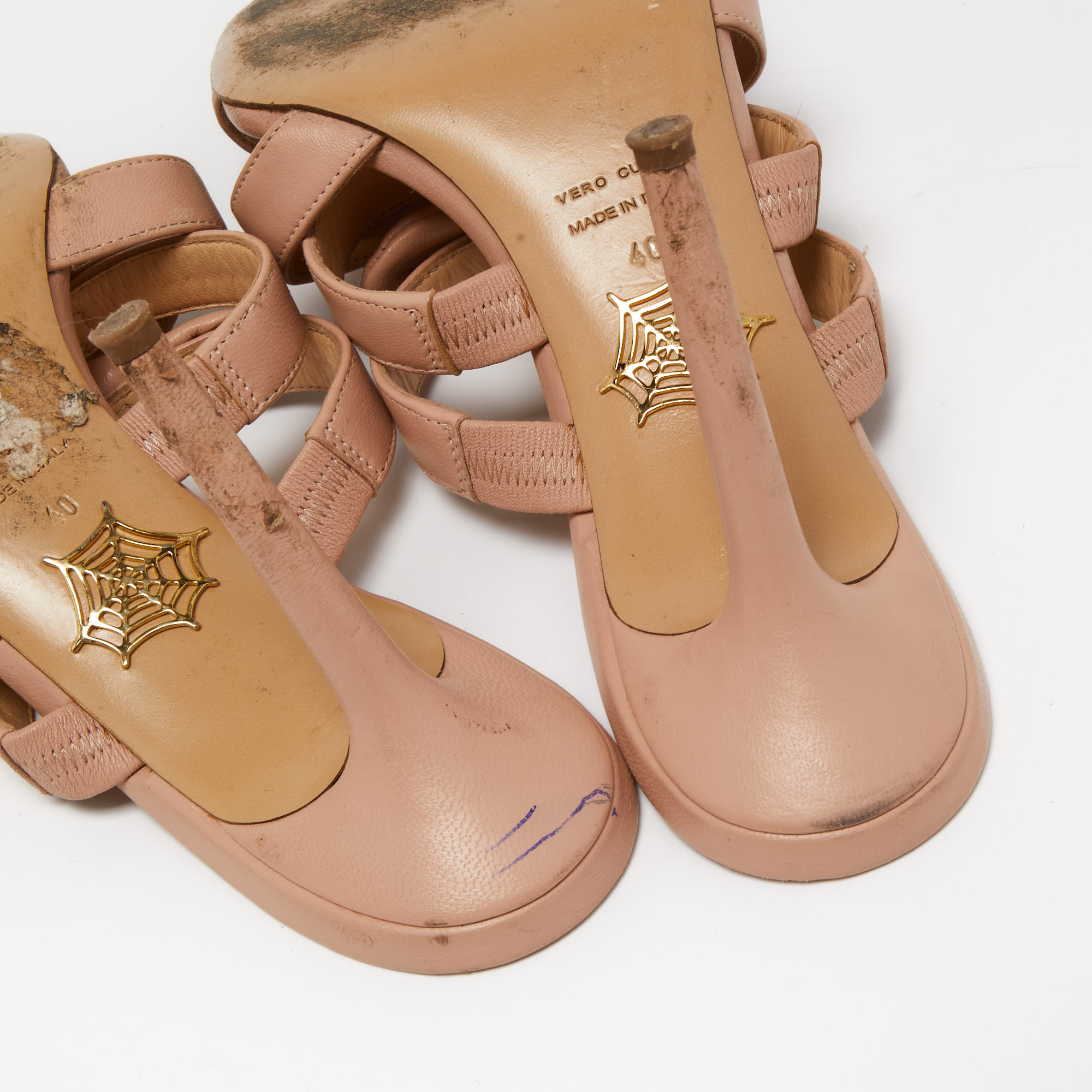Charlotte Olympia Light Pink Leather Blyton Bow Slide Sandals Size 40