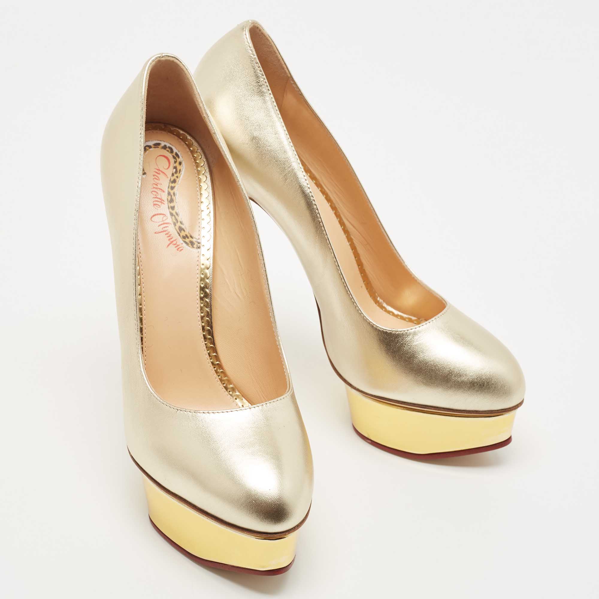 Charlotte Olympia Gold Leather Dolly Pumps Size 40.5
