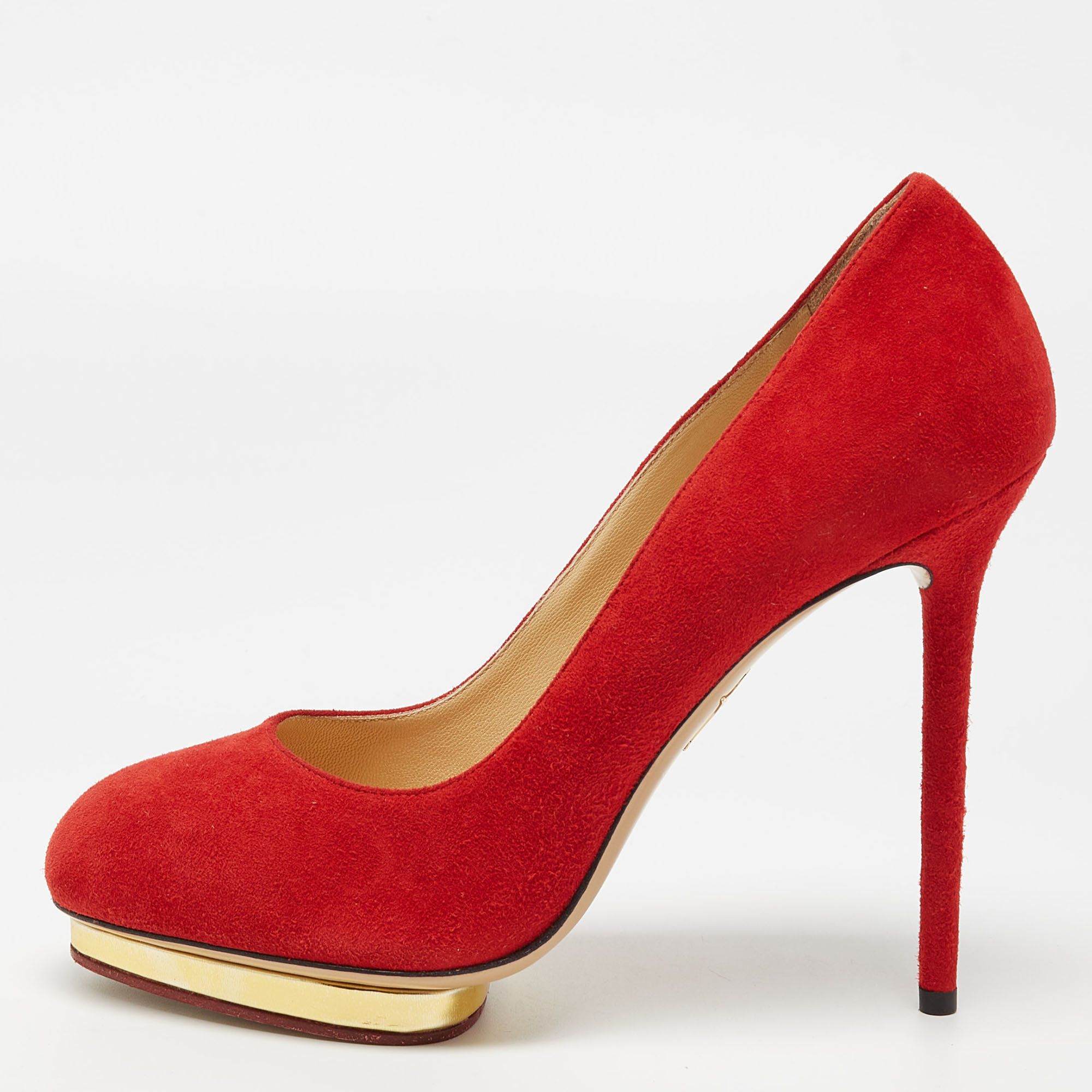 Charlotte Olympia Red Suede Debbie Pumps Size 40.5