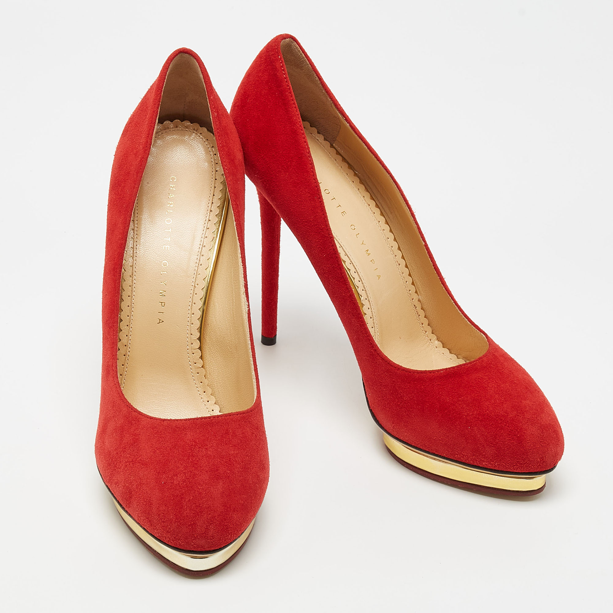 Charlotte Olympia Red Suede Debbie Pumps Size 40.5