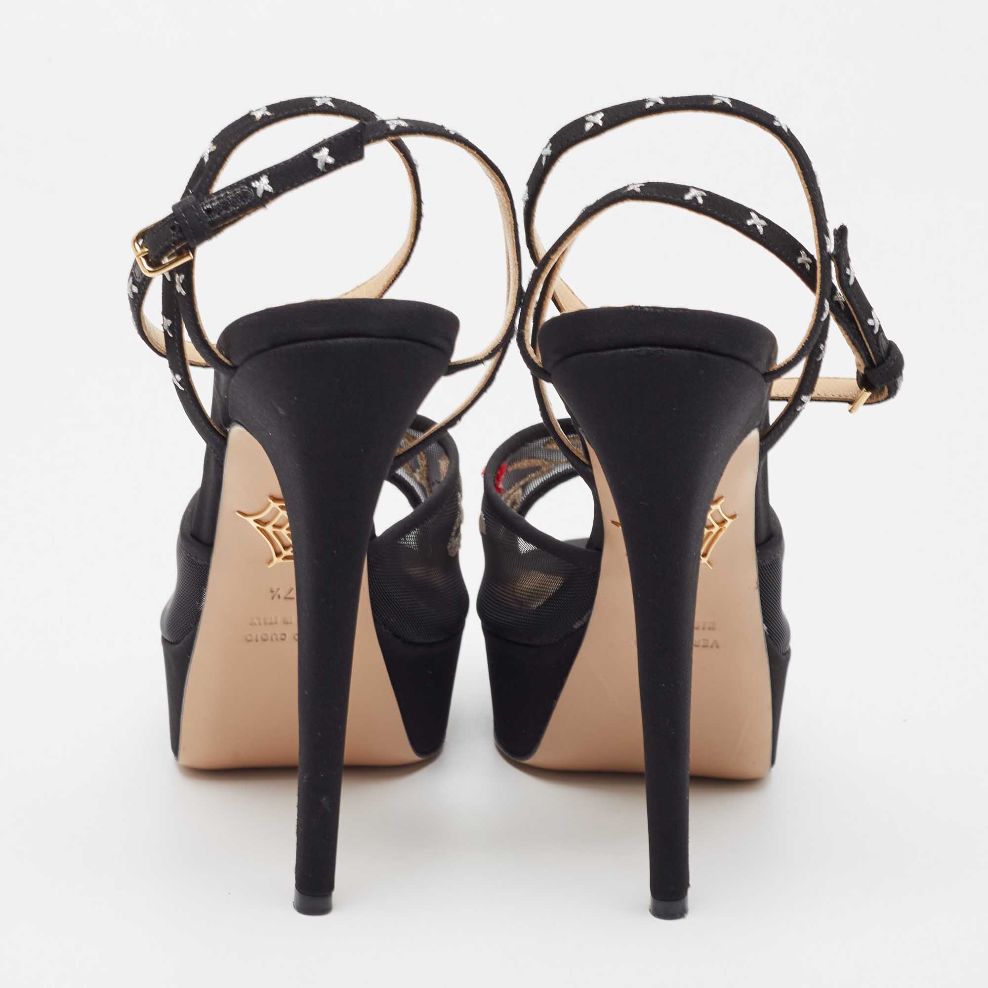 Charlotte Olympia Black Mesh And Canvas Platform Sandals Size 37.5