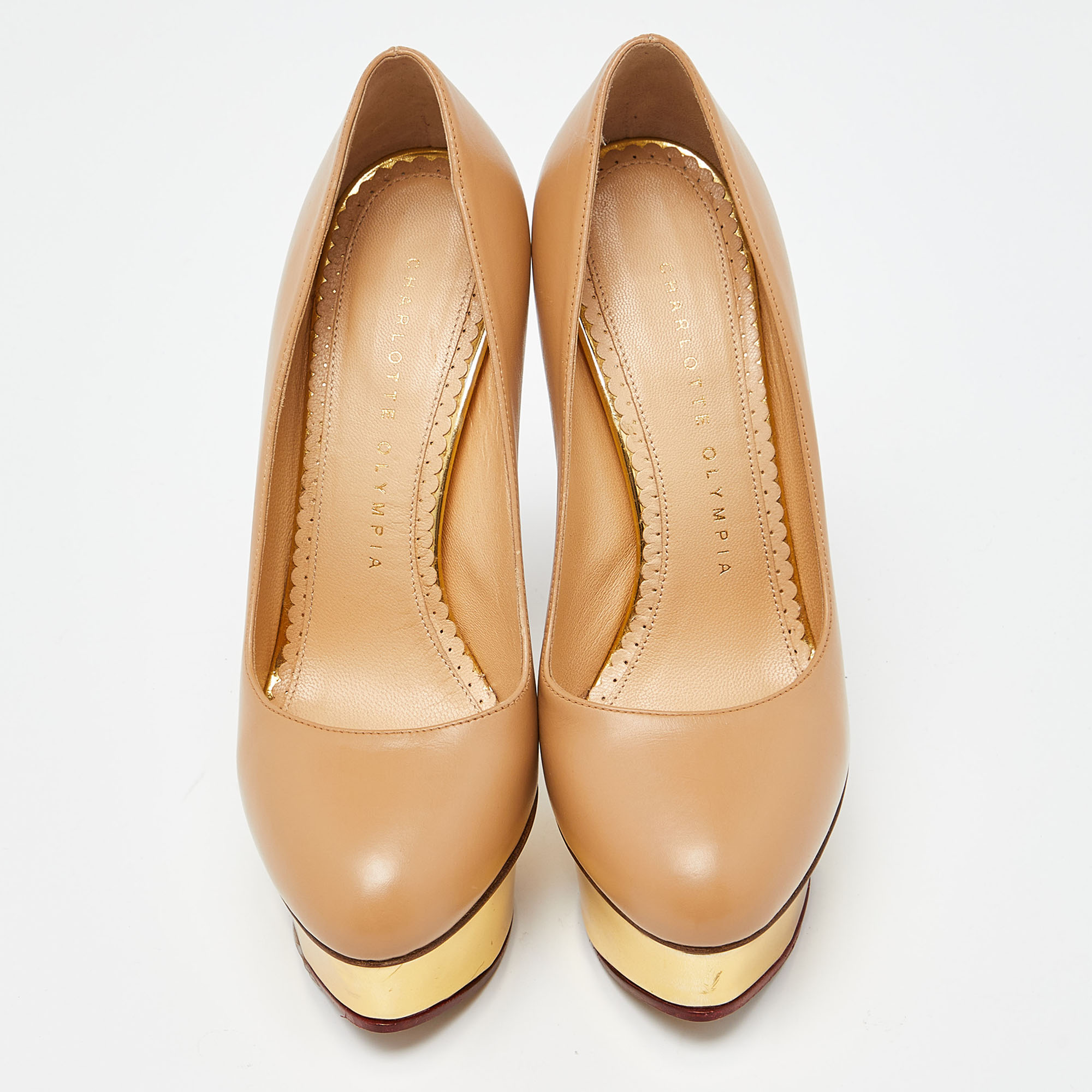 Charlotte Olympia Beige Leather Dolly Pumps Size 35