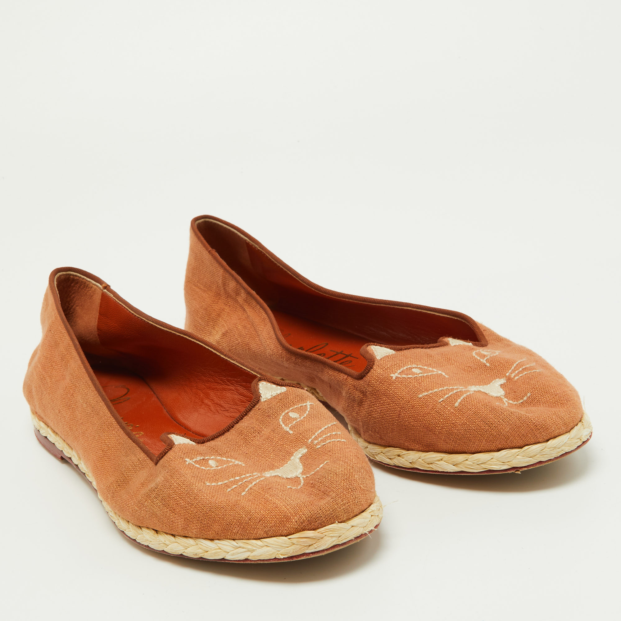 Charlotte Olympia Brown Canvas Espadrilles Flats Size 37