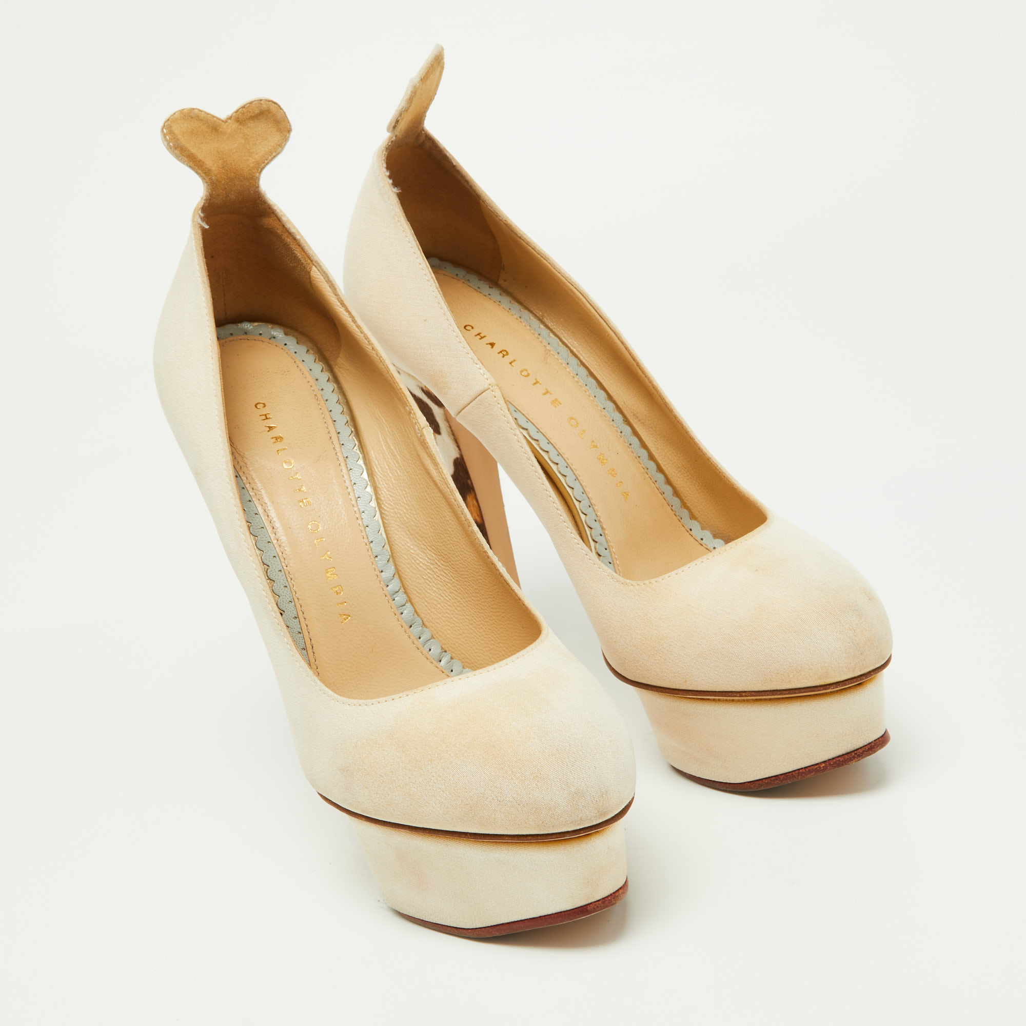 Charlotte Olympia Beige Fabric And Calfhair Dolly Platform Pumps Size 37.5