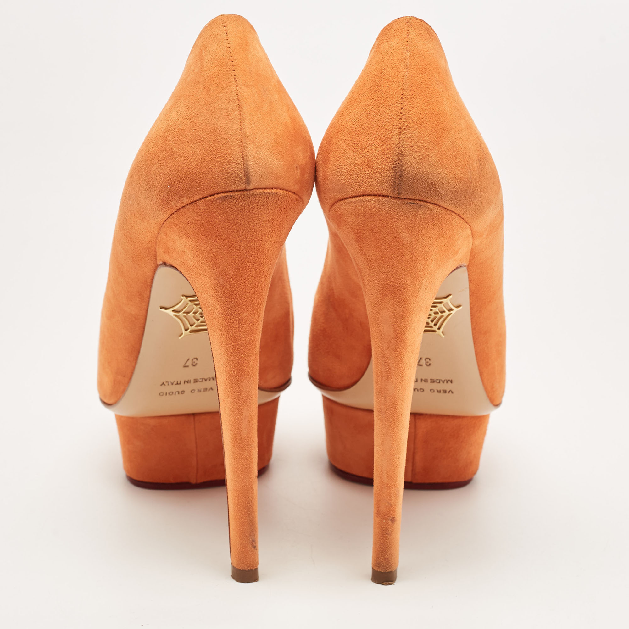 Charlotte Olympia Orange Suede Dolly Pumps Size 37
