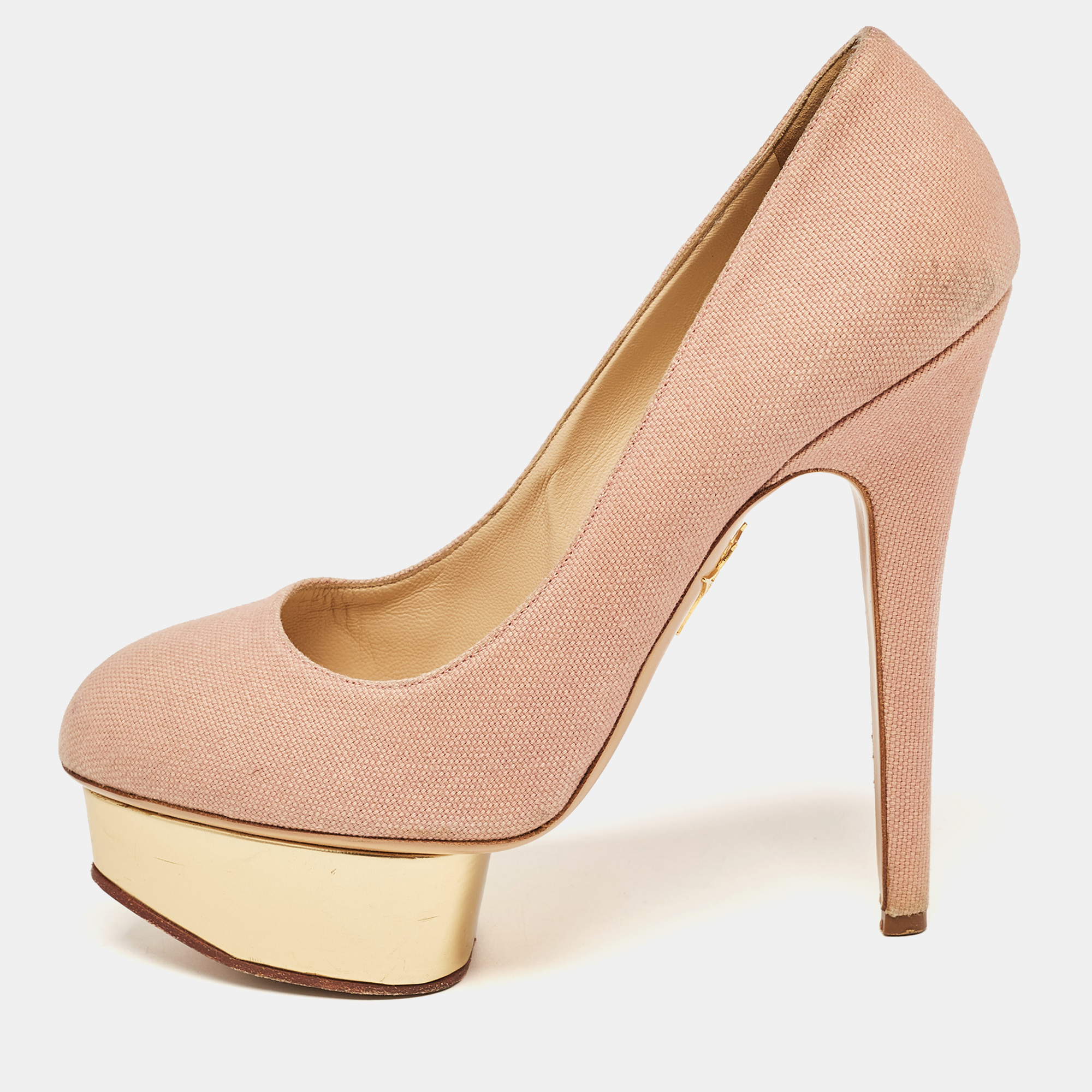 Charlotte Olympia Pink Canvas Dolly Platform Pumps Size 38
