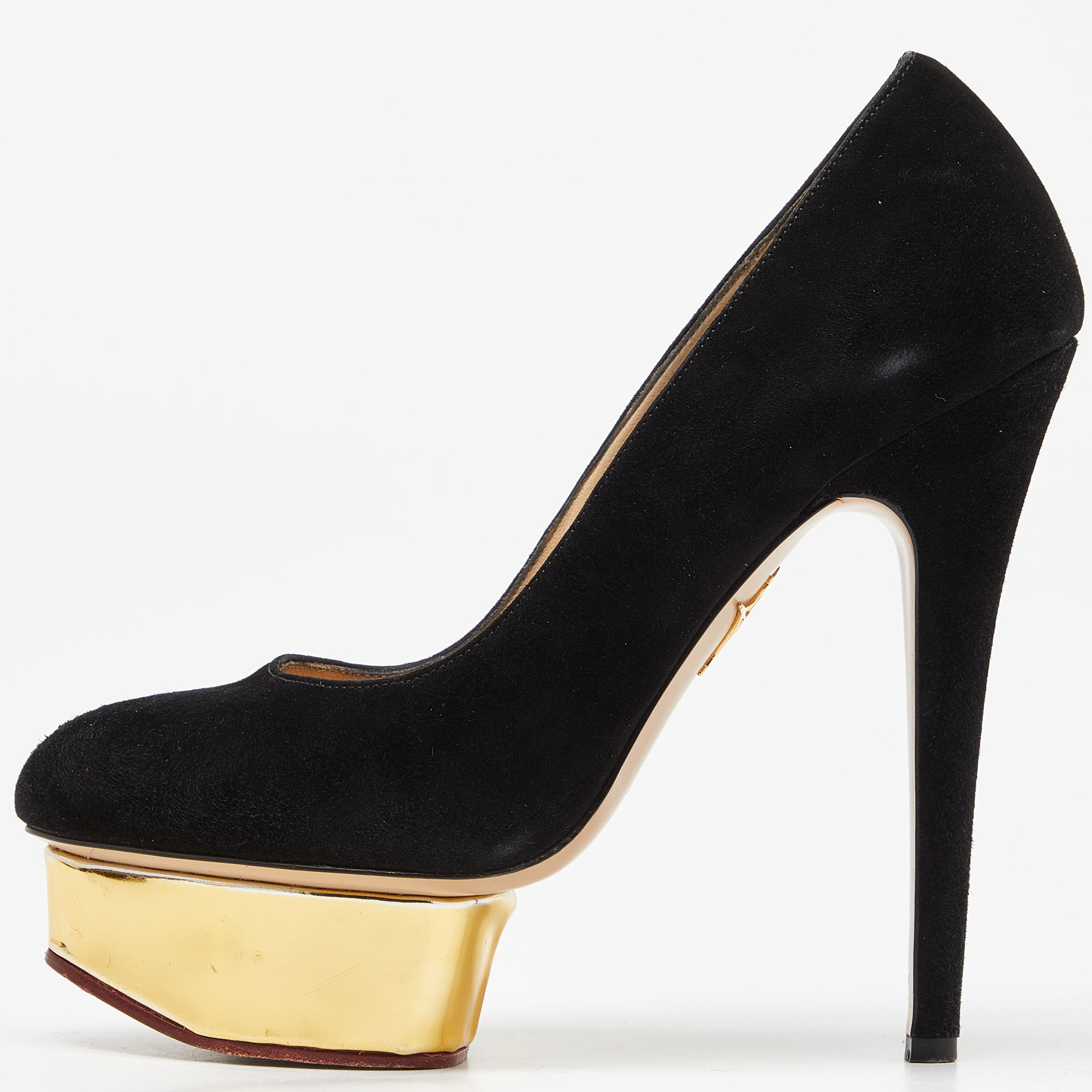 Charlotte olympia black suede dolly platform pumps size 37.5