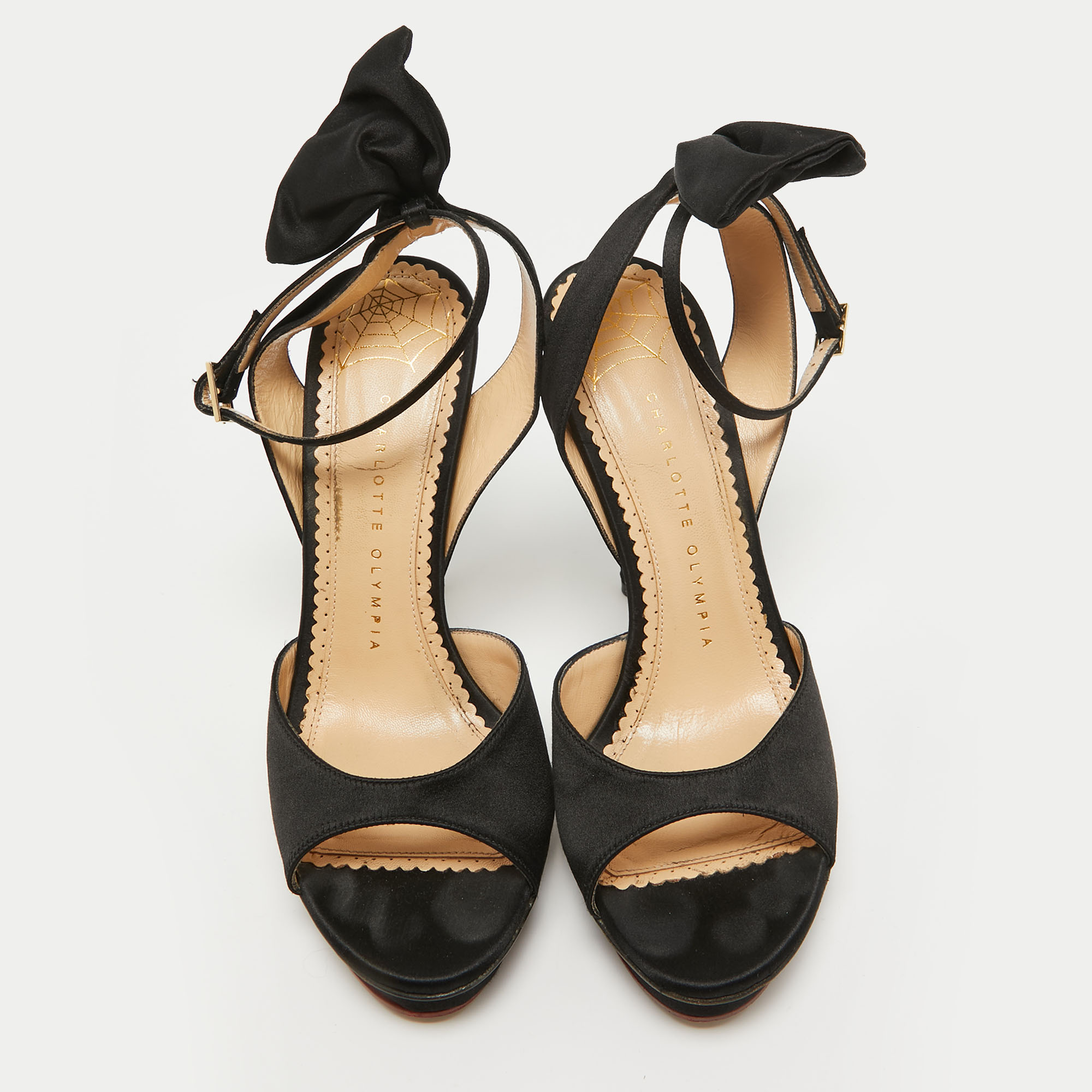 Charlotte Olympia Black Satin Wallace Sandals Size 38