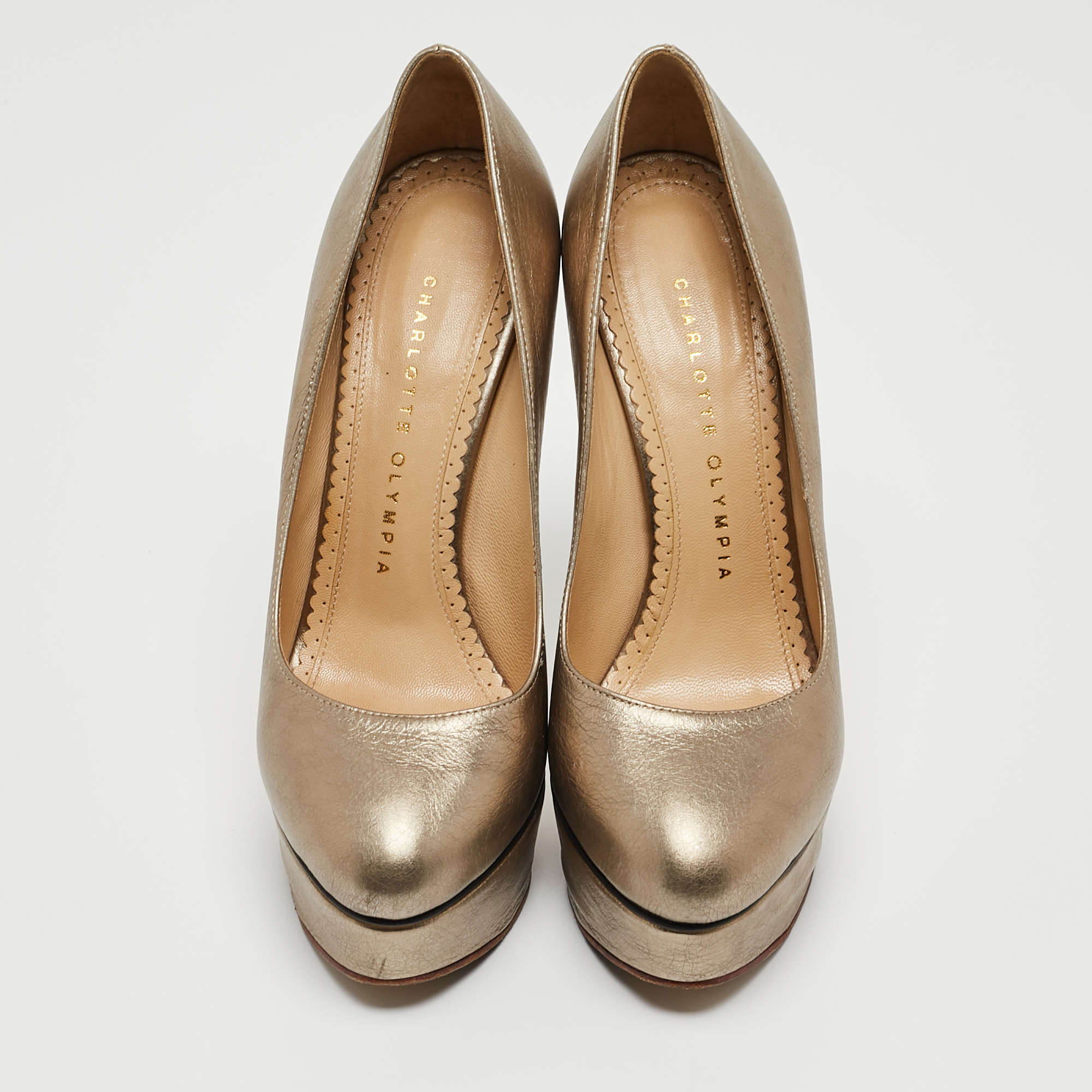 Charlotte Olympia Metallic Leather Dolly Platform Pumps Size 36.5