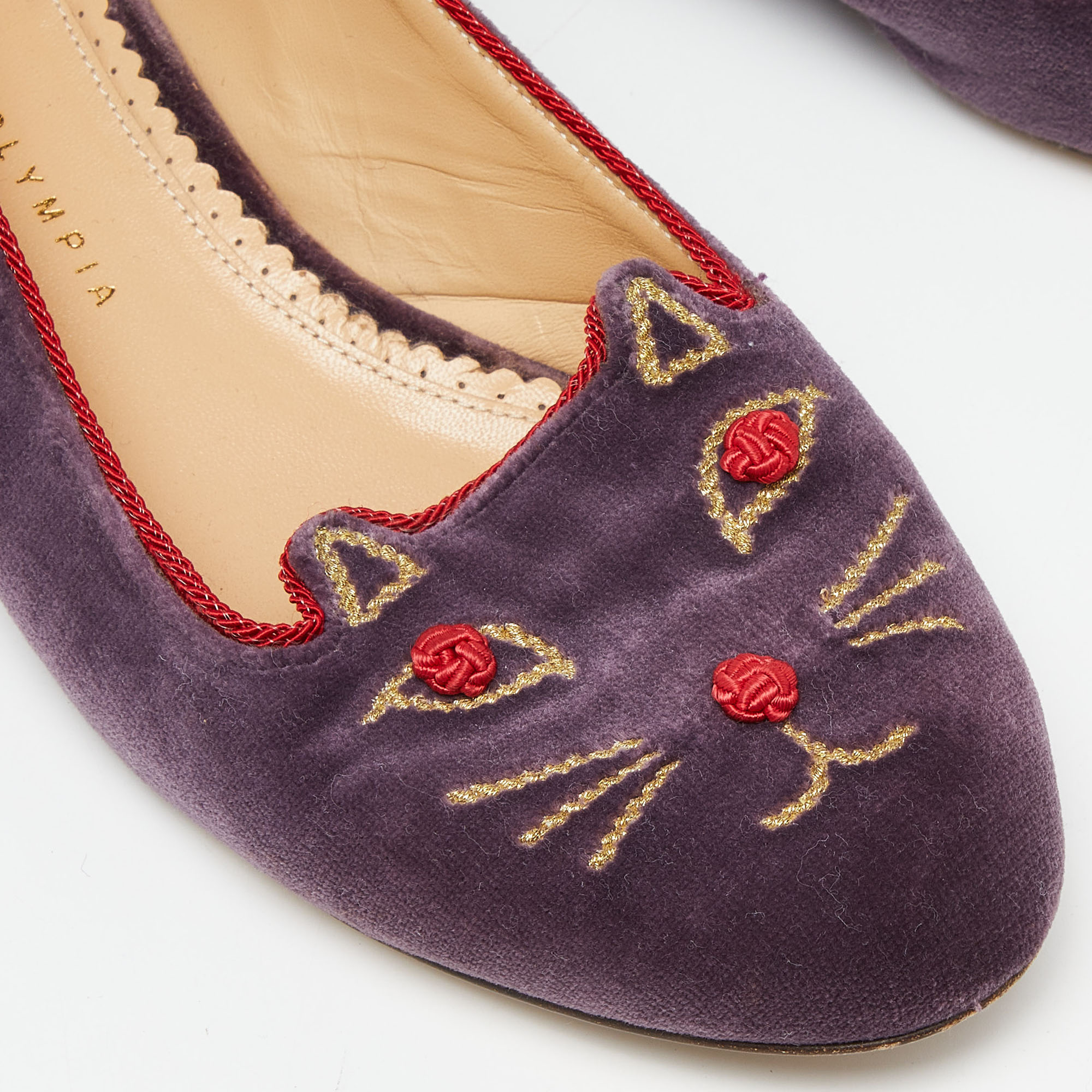 Charlotte Olympia Purple Velvet Emoticats Cheeky Kitty Ballet Flats Size 39.5