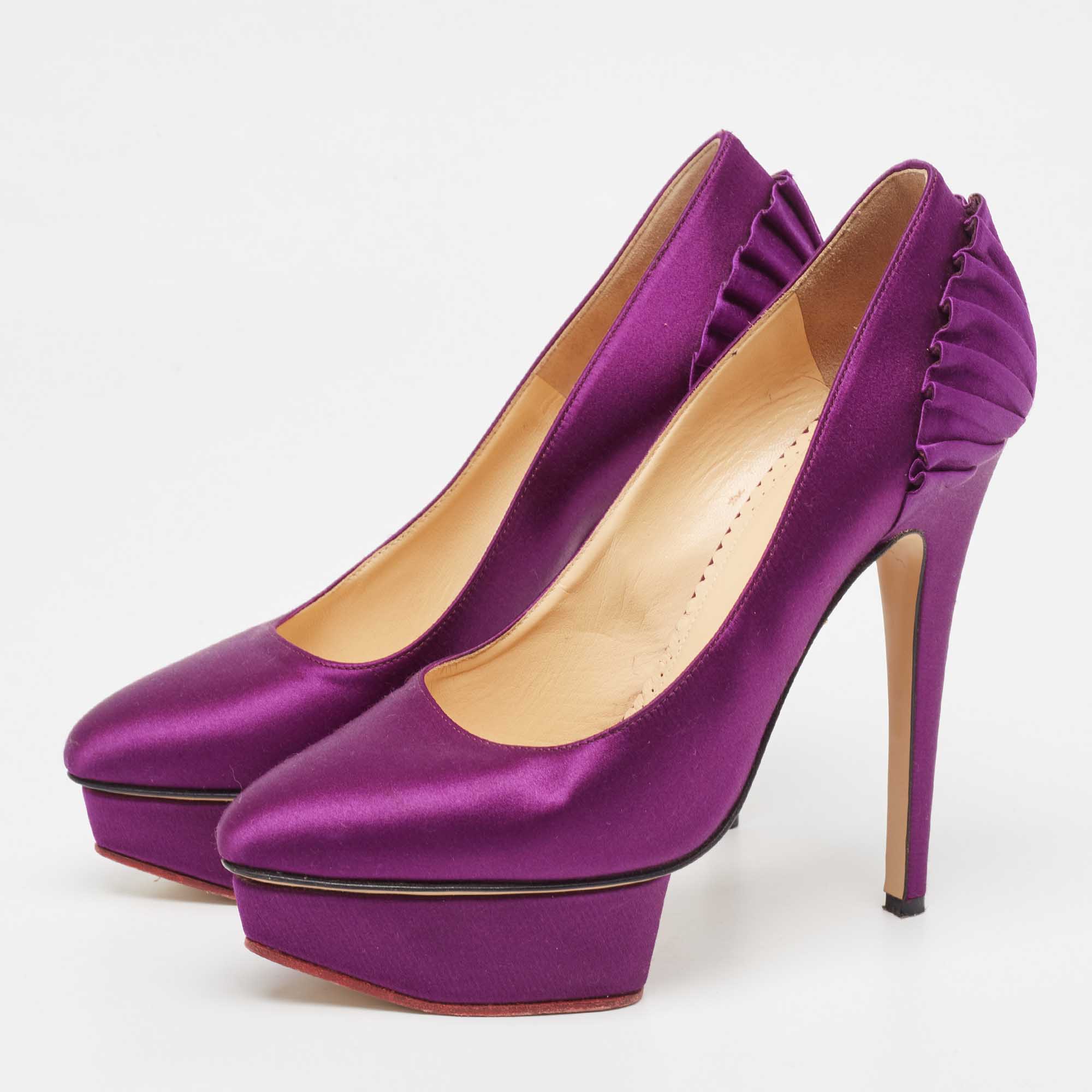 Charlotte Olympia Purple Satin Platform Pumps Size 37.5