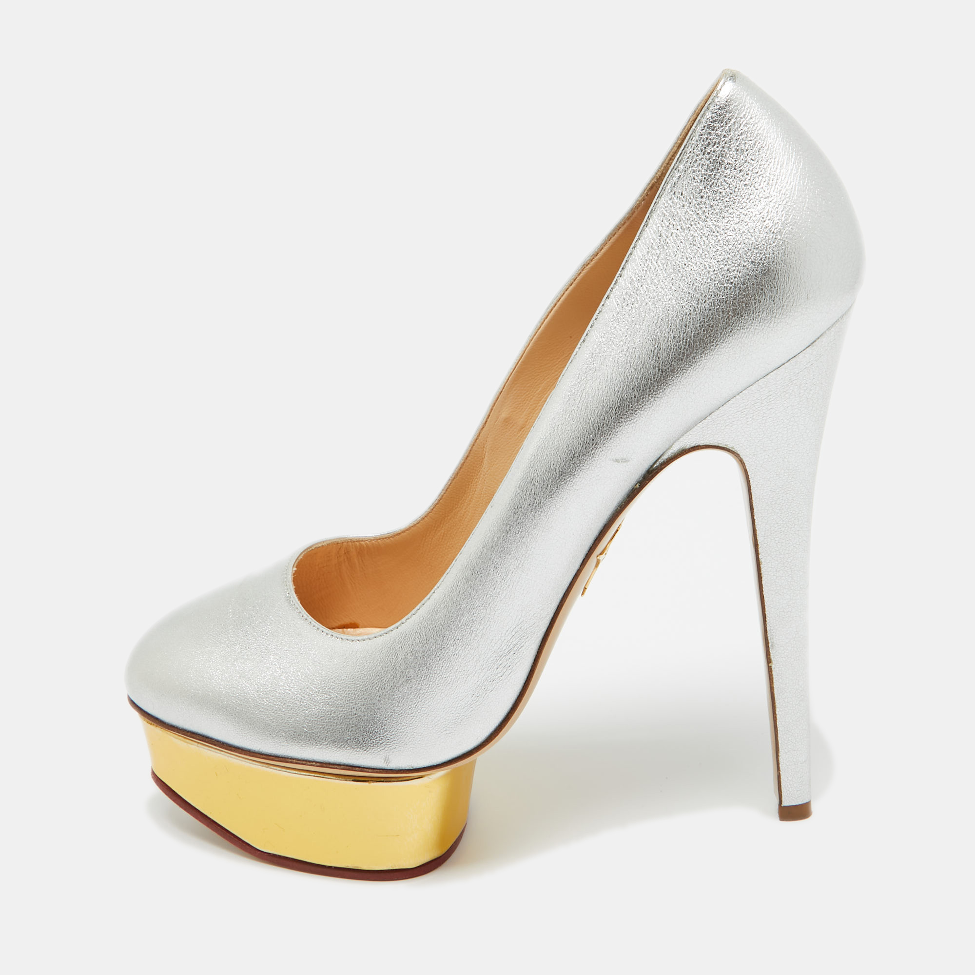Charlotte olympia silver leather dolly  platform pumps size 40