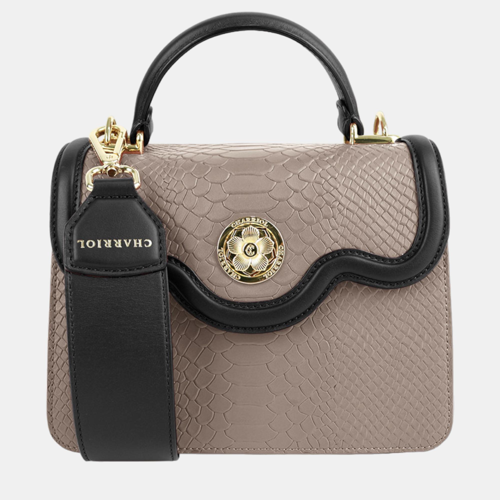 Charriol stone/ black leather laetitiaclassic handbag