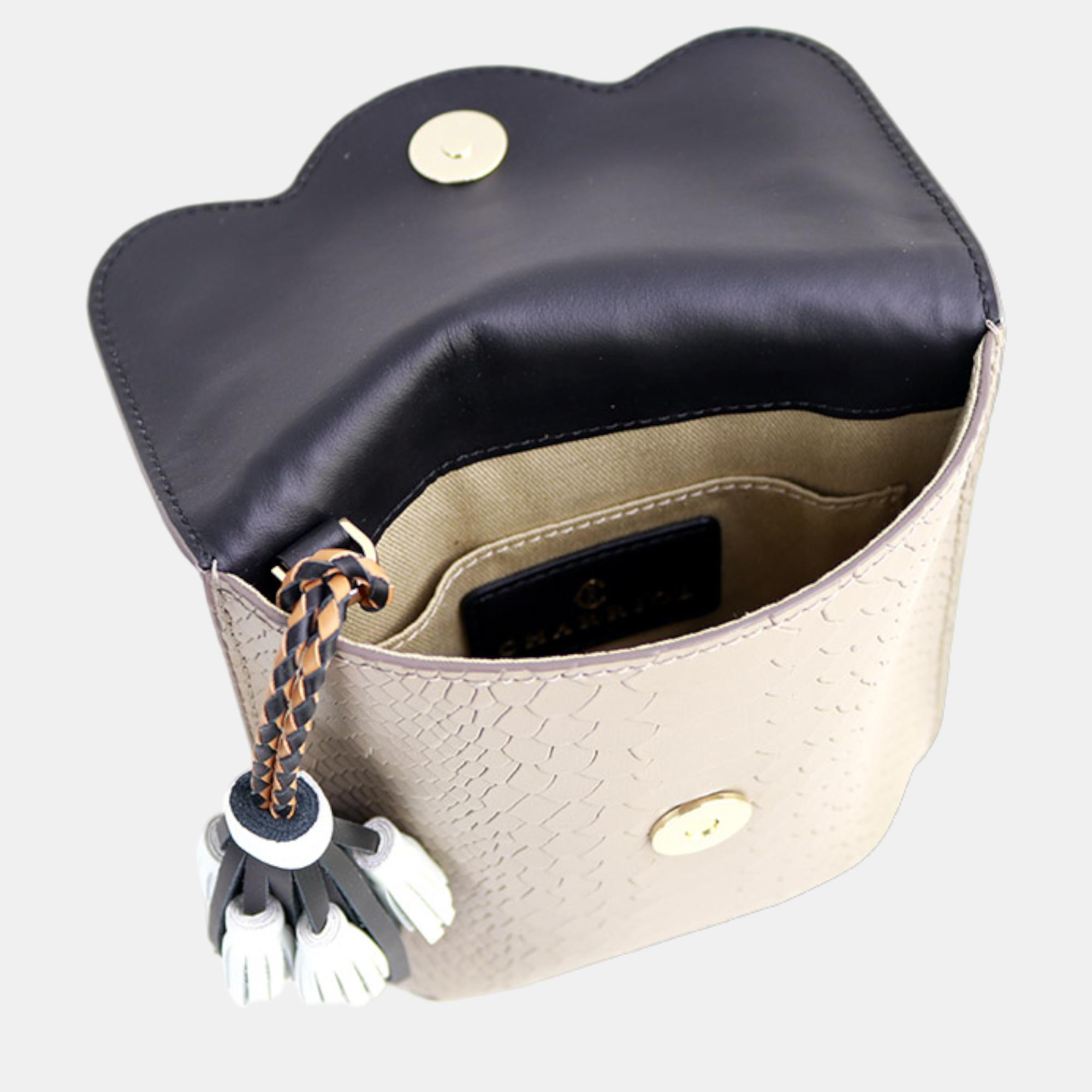 Charriol Stone/Black Leather PALAIS ROYAL Clutch Bag