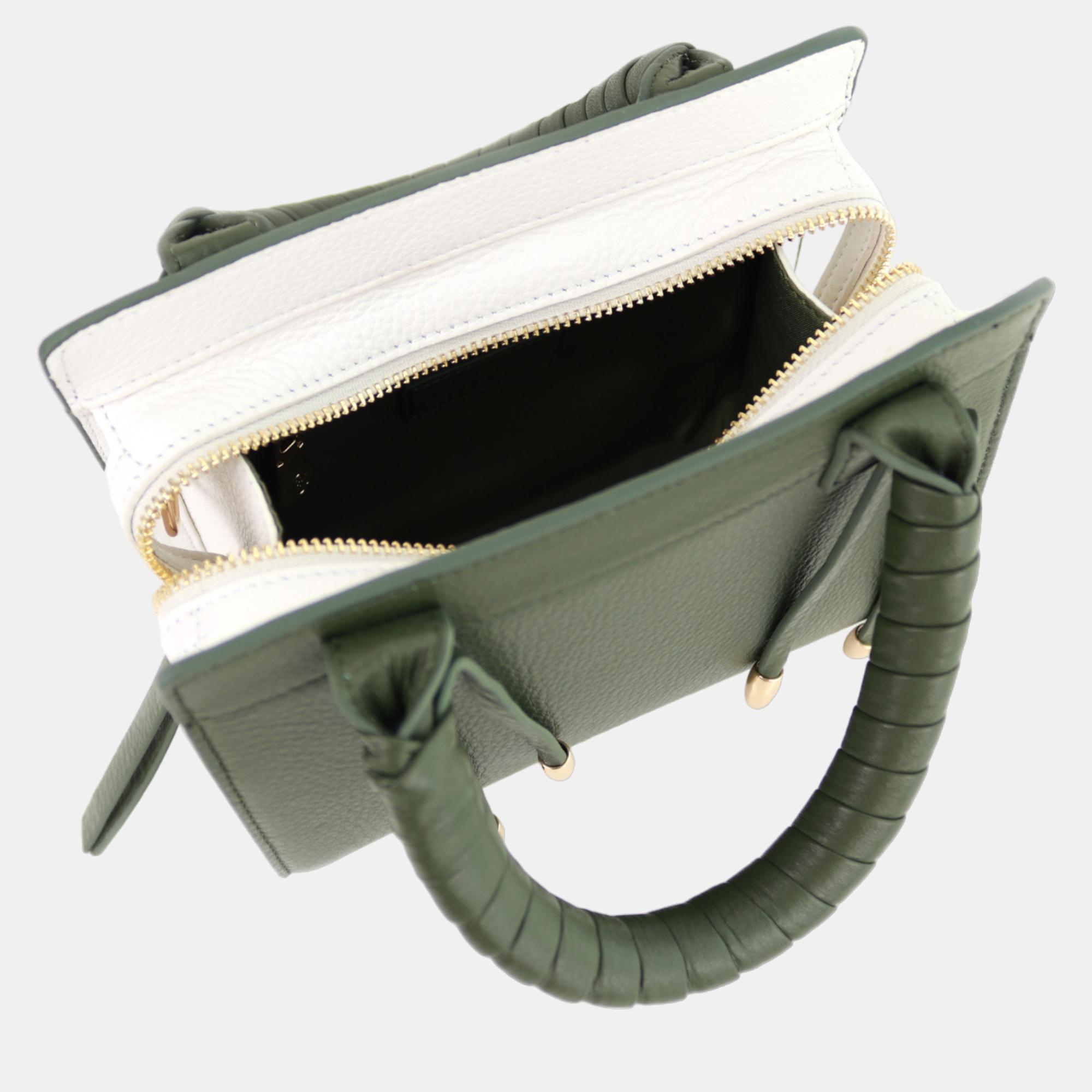 Charriol Military Green/Off White Leather Forever Handbag