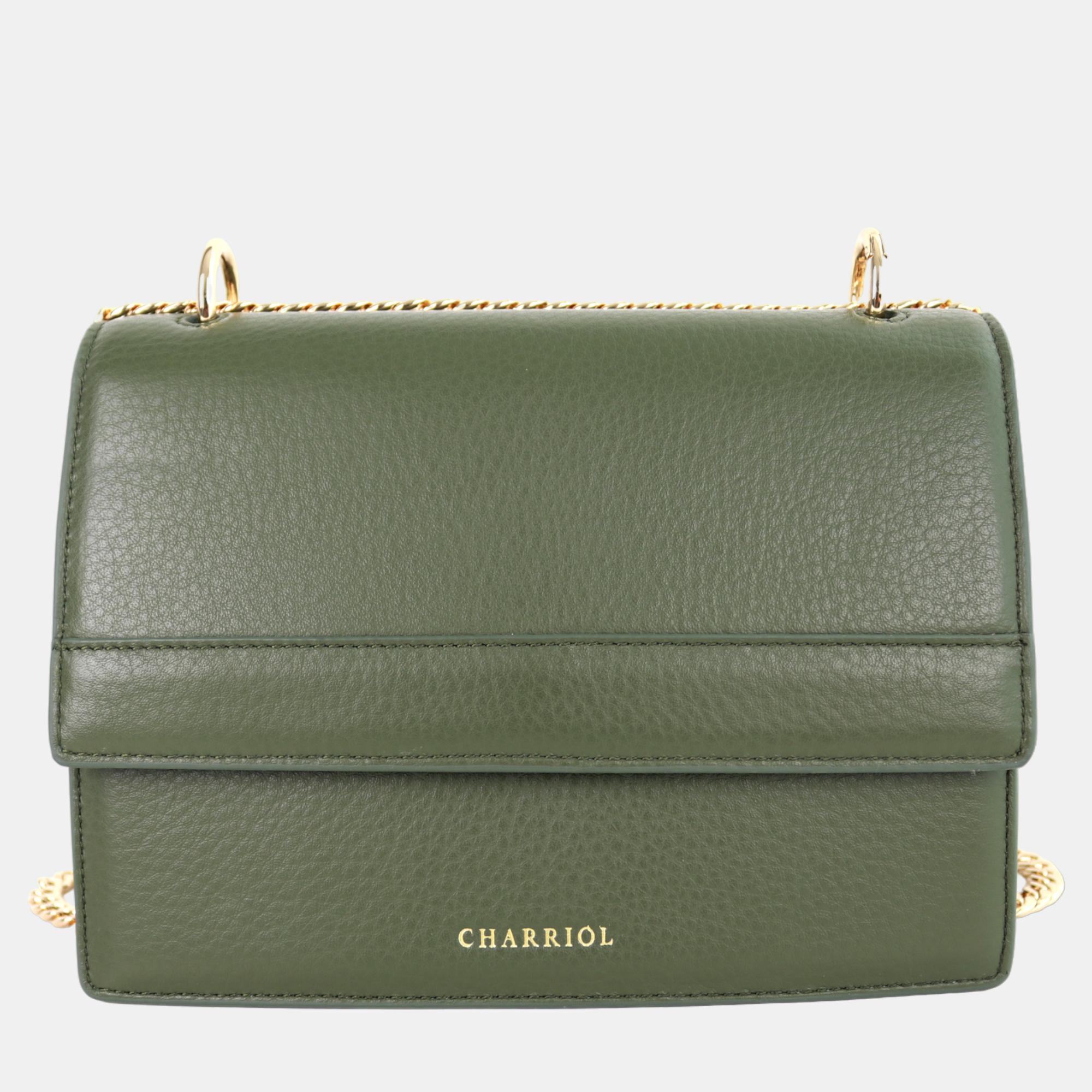 Charriol military green leather forever handbag