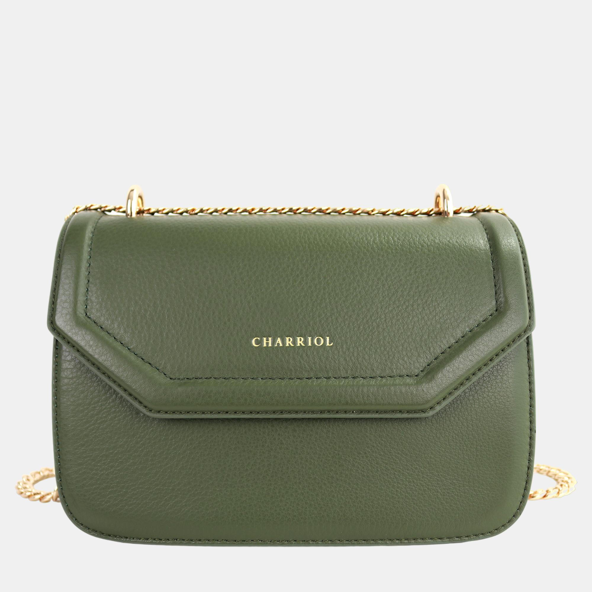 Charriol Military Green Leather Twilight Handbag