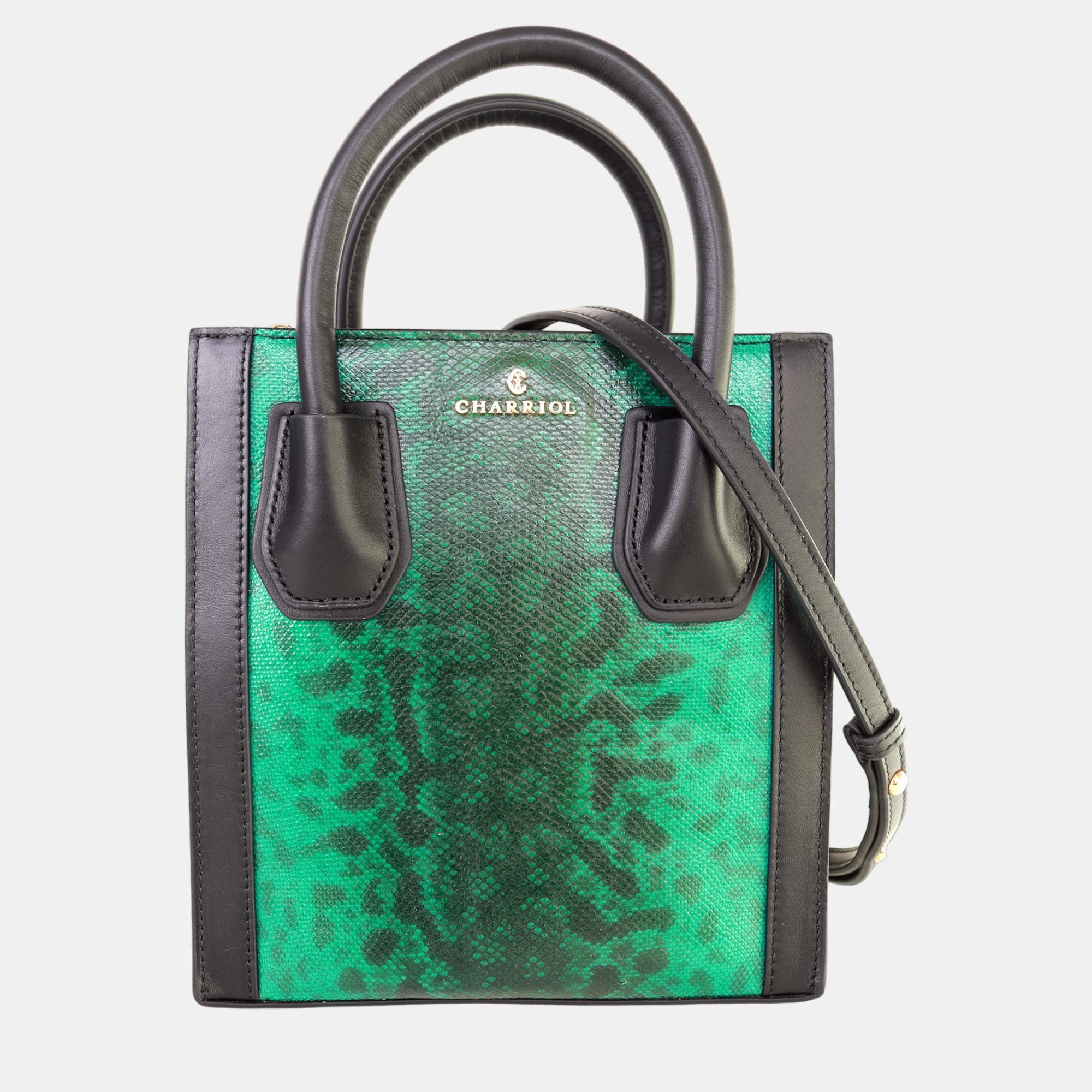 Charriol green leather tote exotic skin handbag