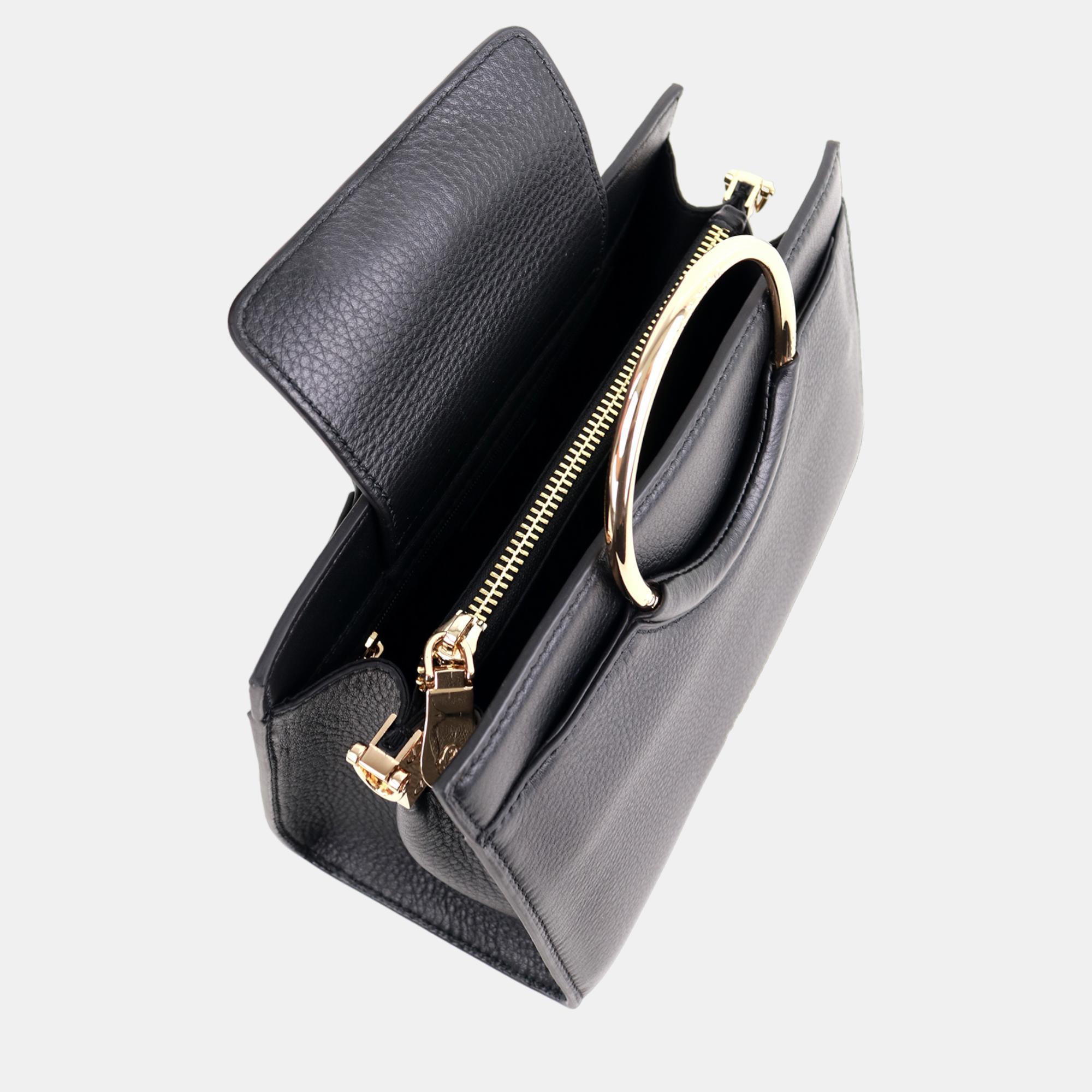Charriol Black/Light Brown Leather Forever Handbag