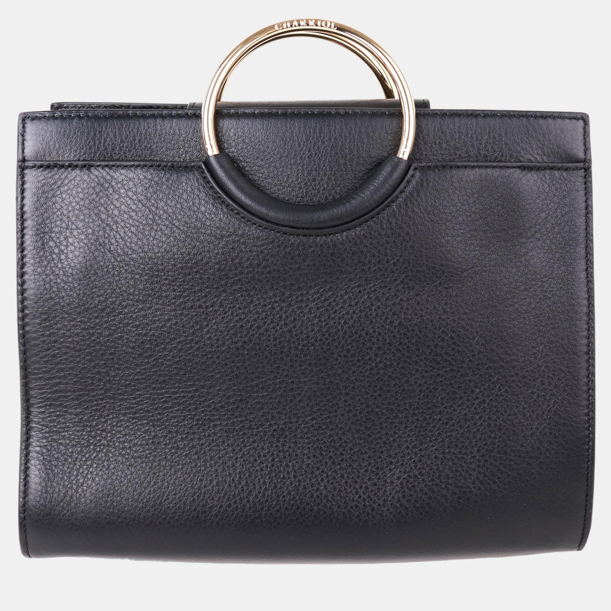 Charriol Black/Light Brown Leather Forever Handbag