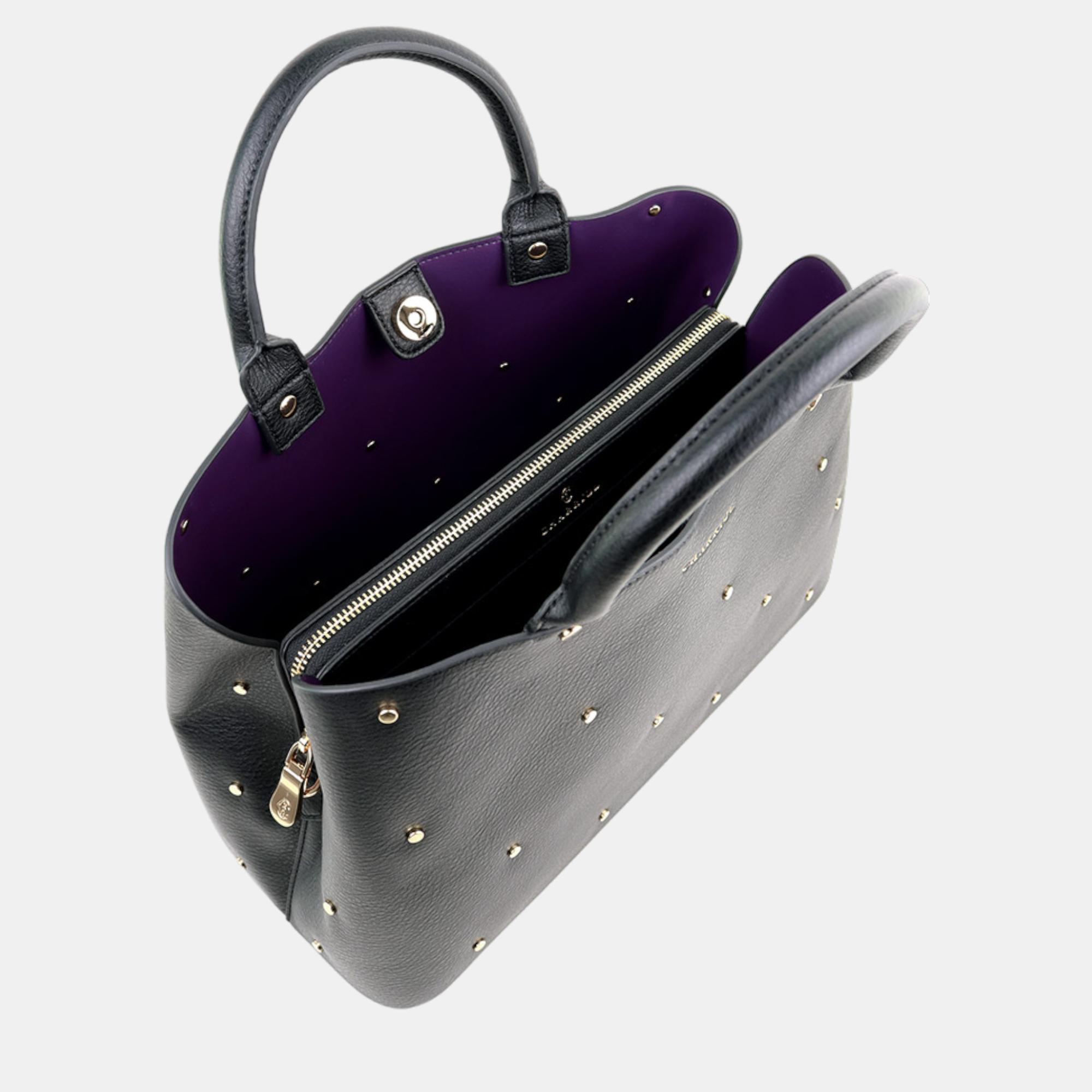 Charriol Black/Purple Leather Coralie Handbag