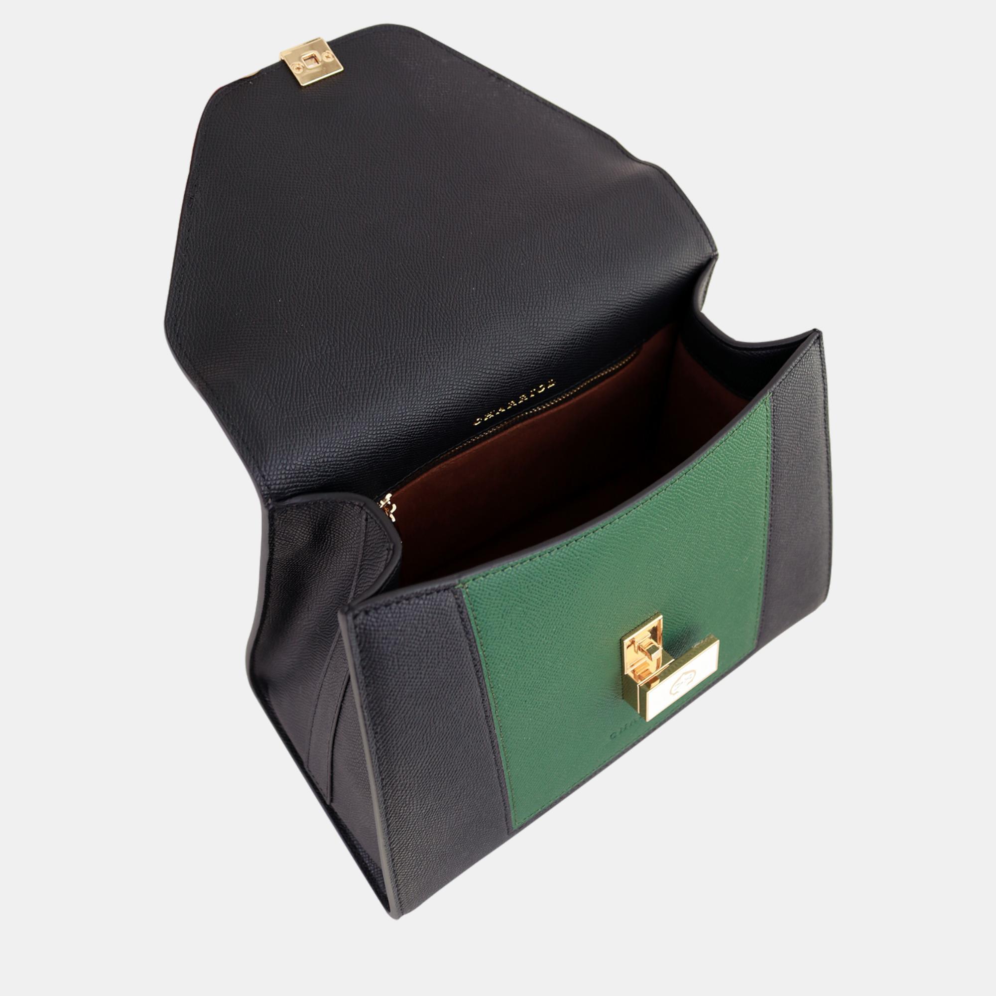 Charriol Black & Dark Green Leather LE REVE Handbag